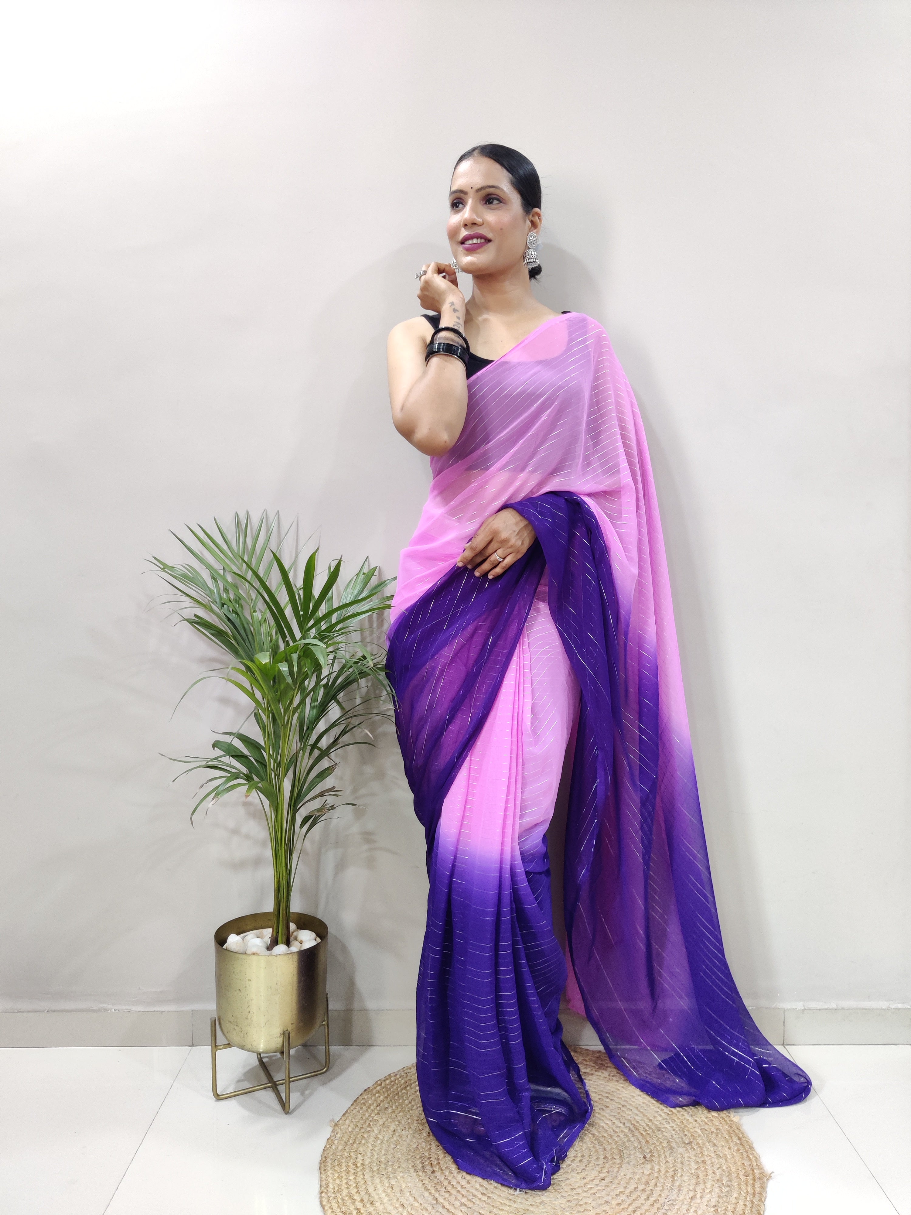 Purple Dual Color Ready to Wear Sanghosha Silk Saree With Blouse
