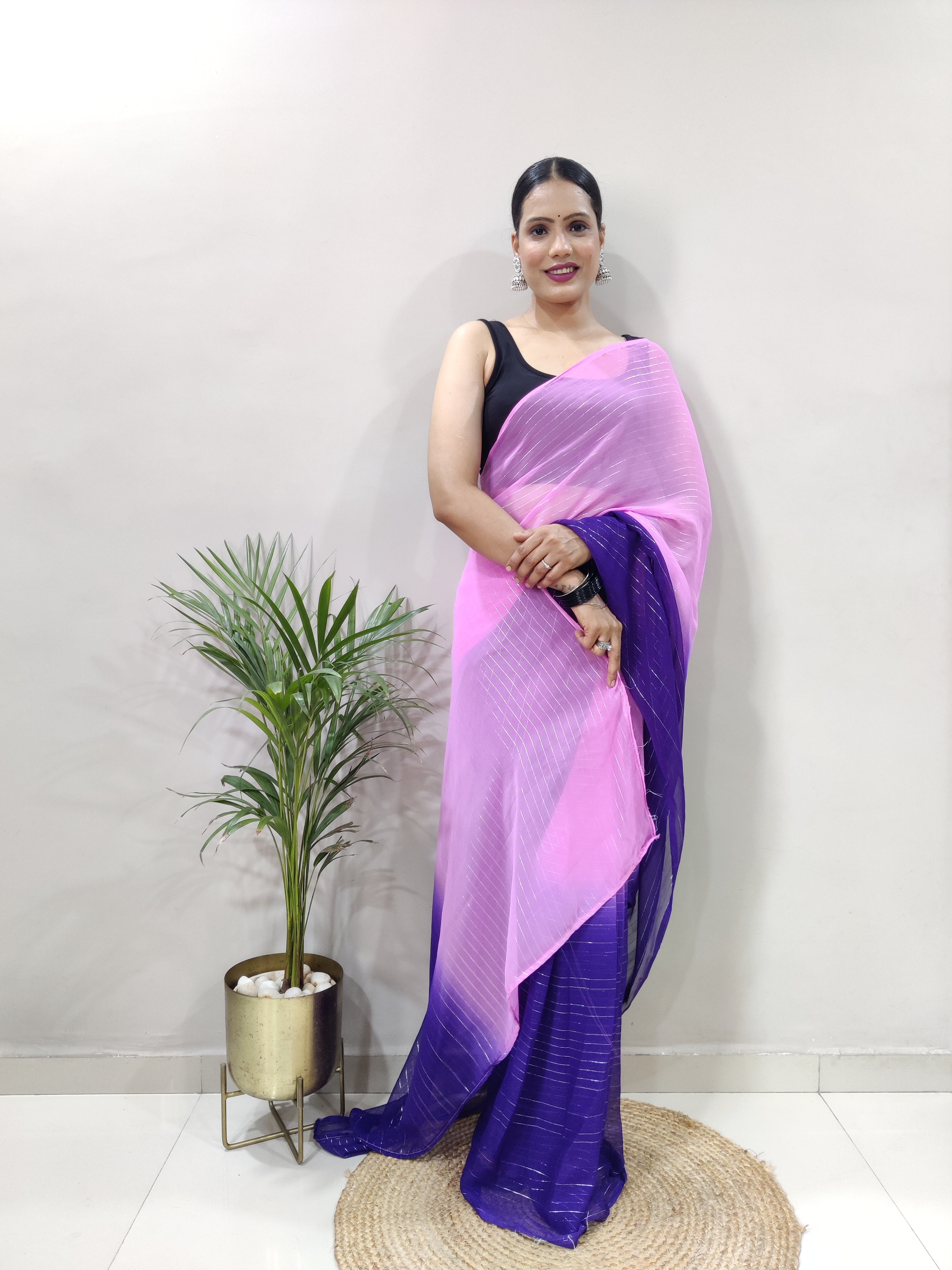 Purple Dual Color Ready to Wear Sanghosha Silk Saree With Blouse