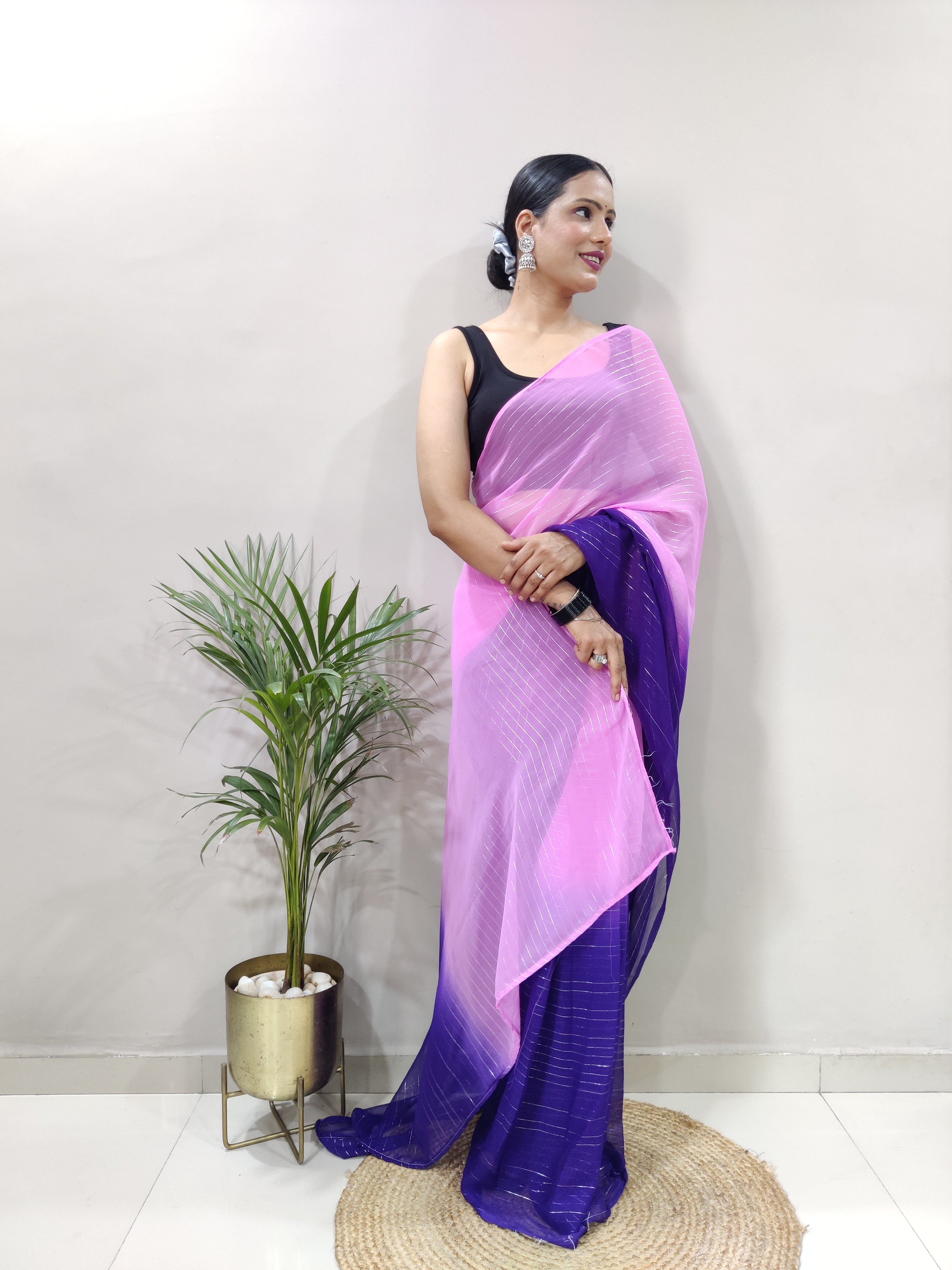 Purple Dual Color Ready to Wear Sanghosha Silk Saree With Blouse