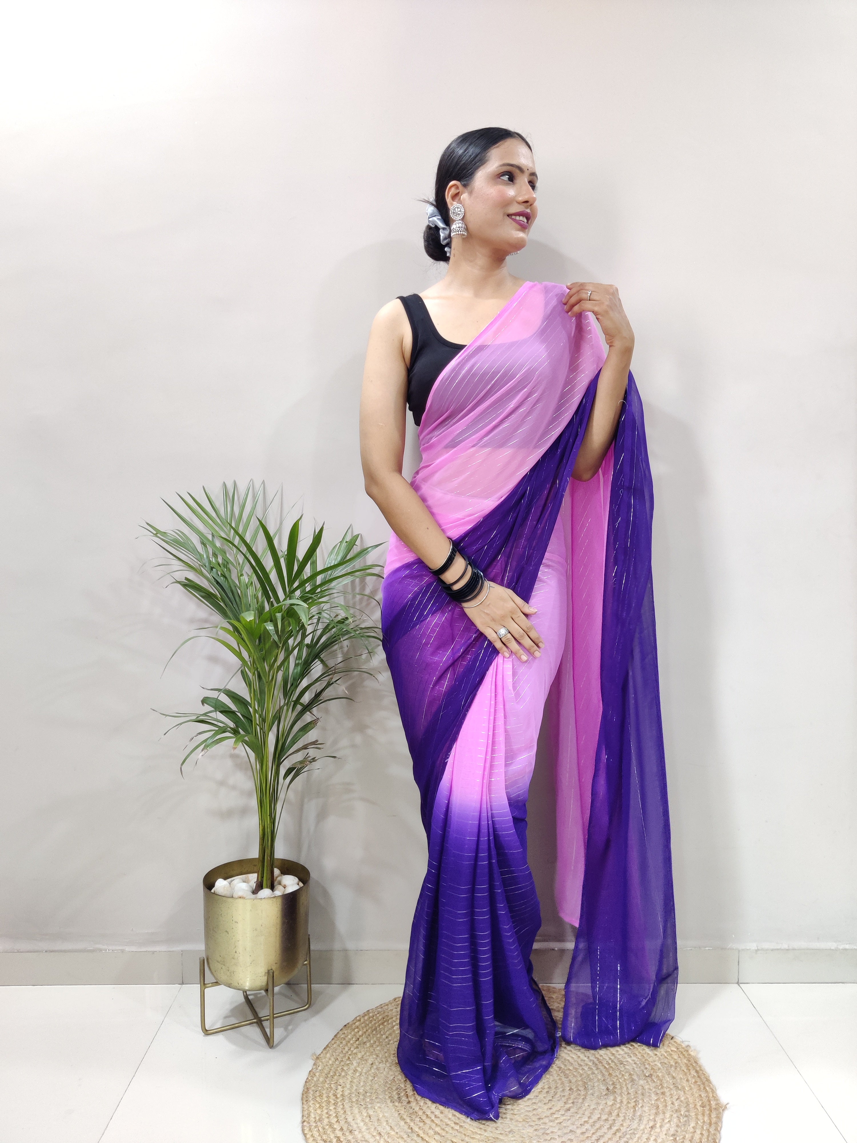 Purple Dual Color Ready to Wear Sanghosha Silk Saree With Blouse