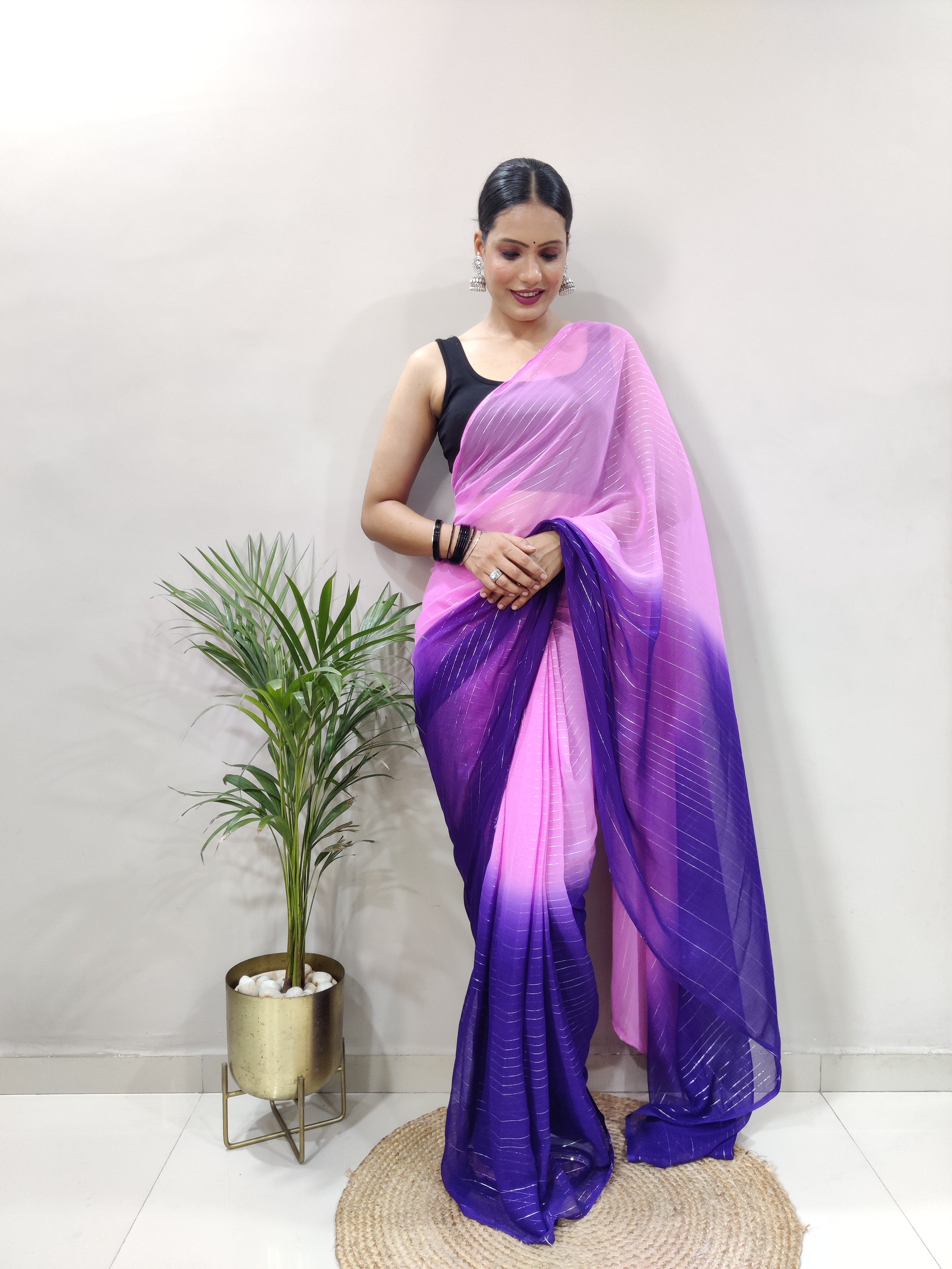Purple Dual Color Ready to Wear Sanghosha Silk Saree With Blouse