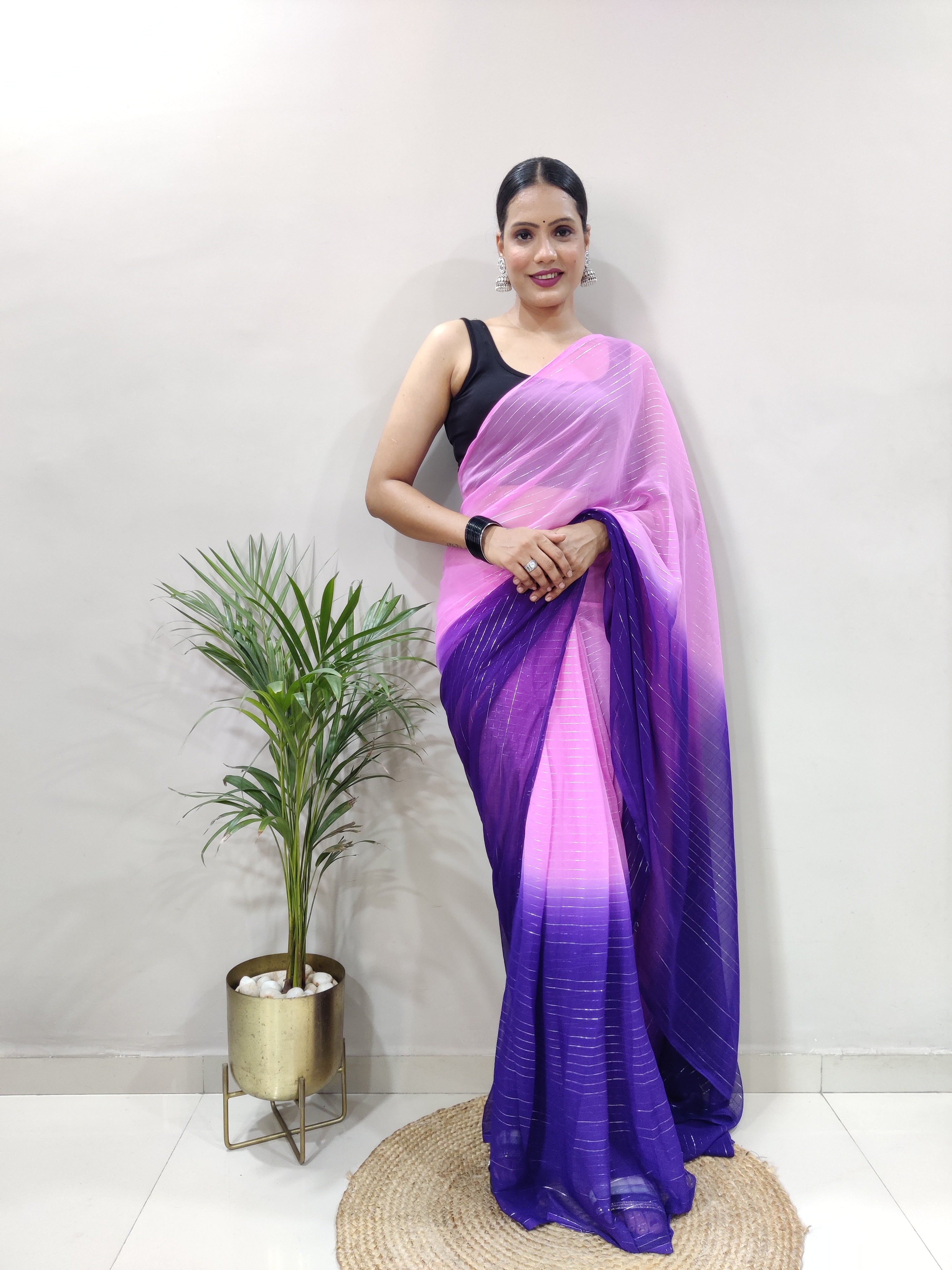 Purple Dual Color Ready to Wear Sanghosha Silk Saree With Blouse