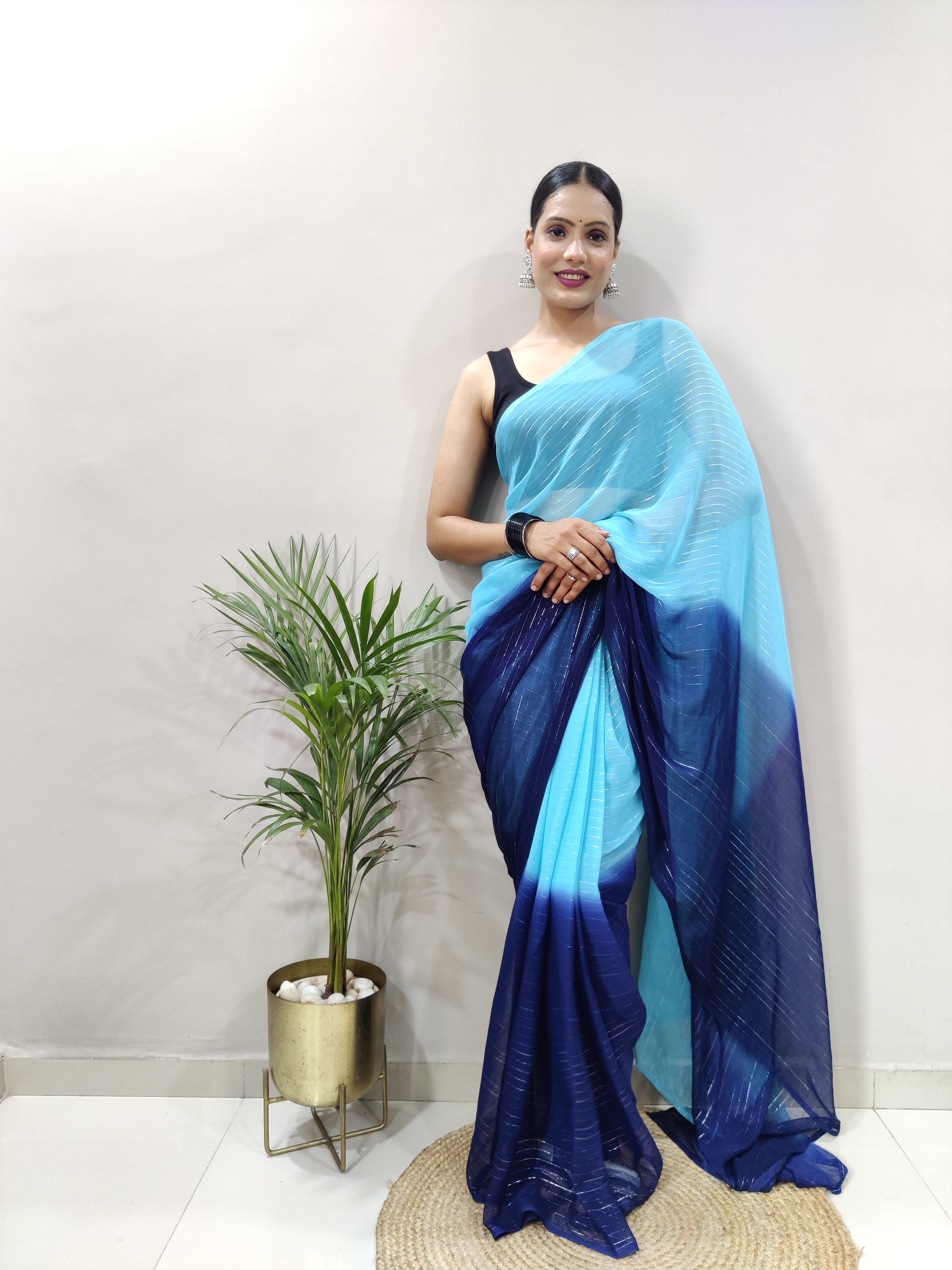 Blue Dual Color Ready to Wear Sanghosha Silk Saree With Blouse
