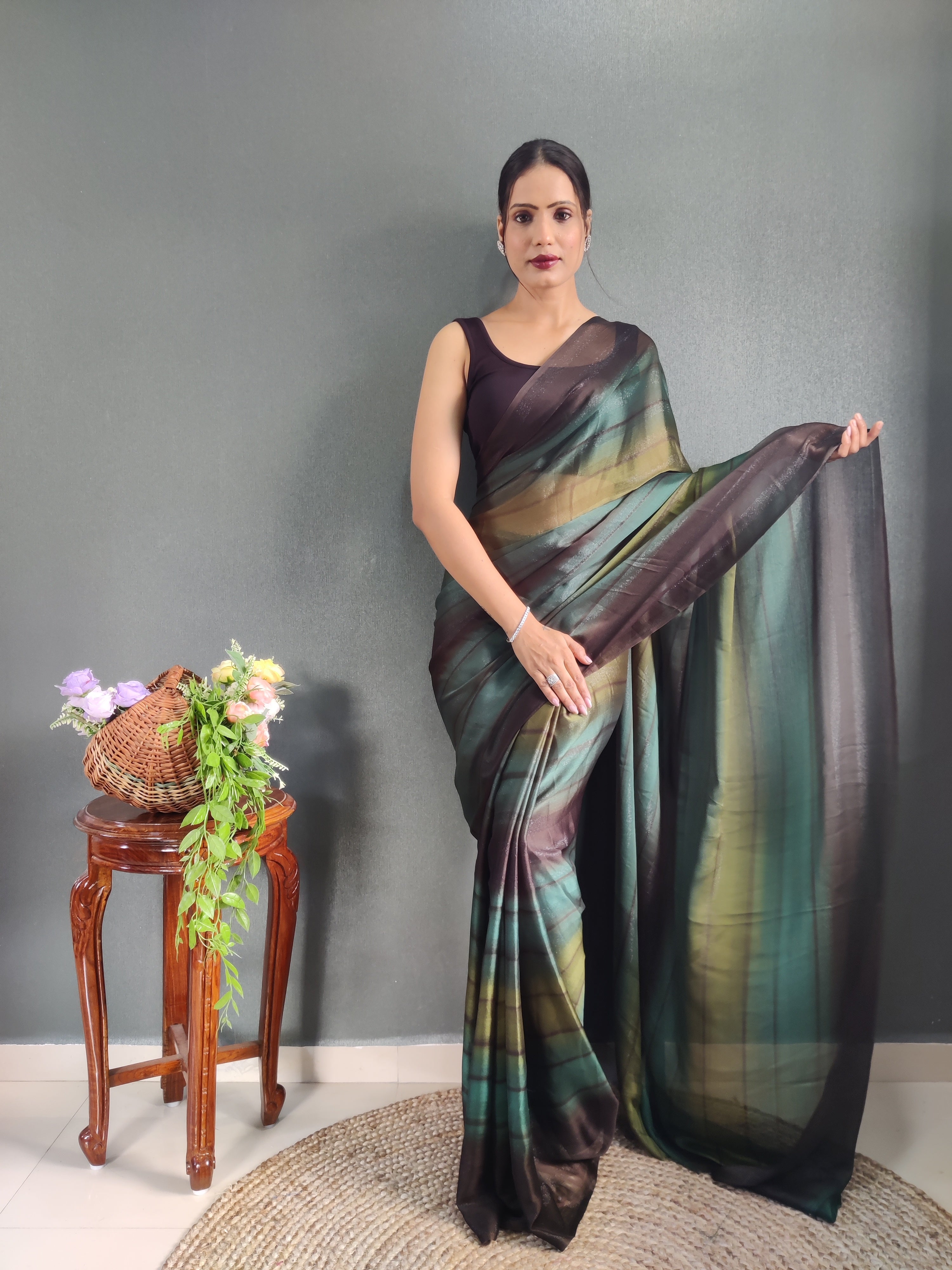 Sanghosha Tropical Cascade Premium Georgette 1-Min Ready To Wear Saree