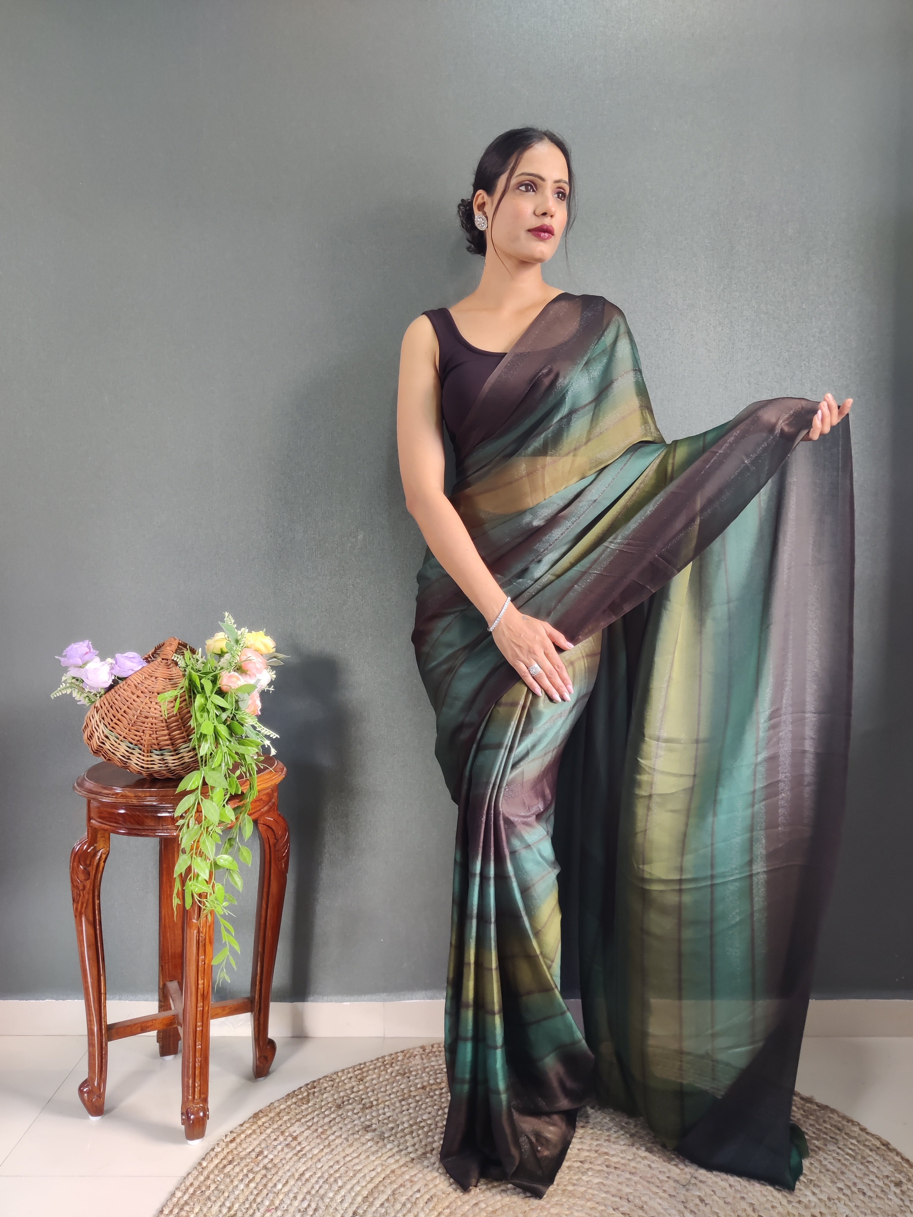 Sanghosha Tropical Cascade Premium Georgette 1-Min Ready To Wear Saree