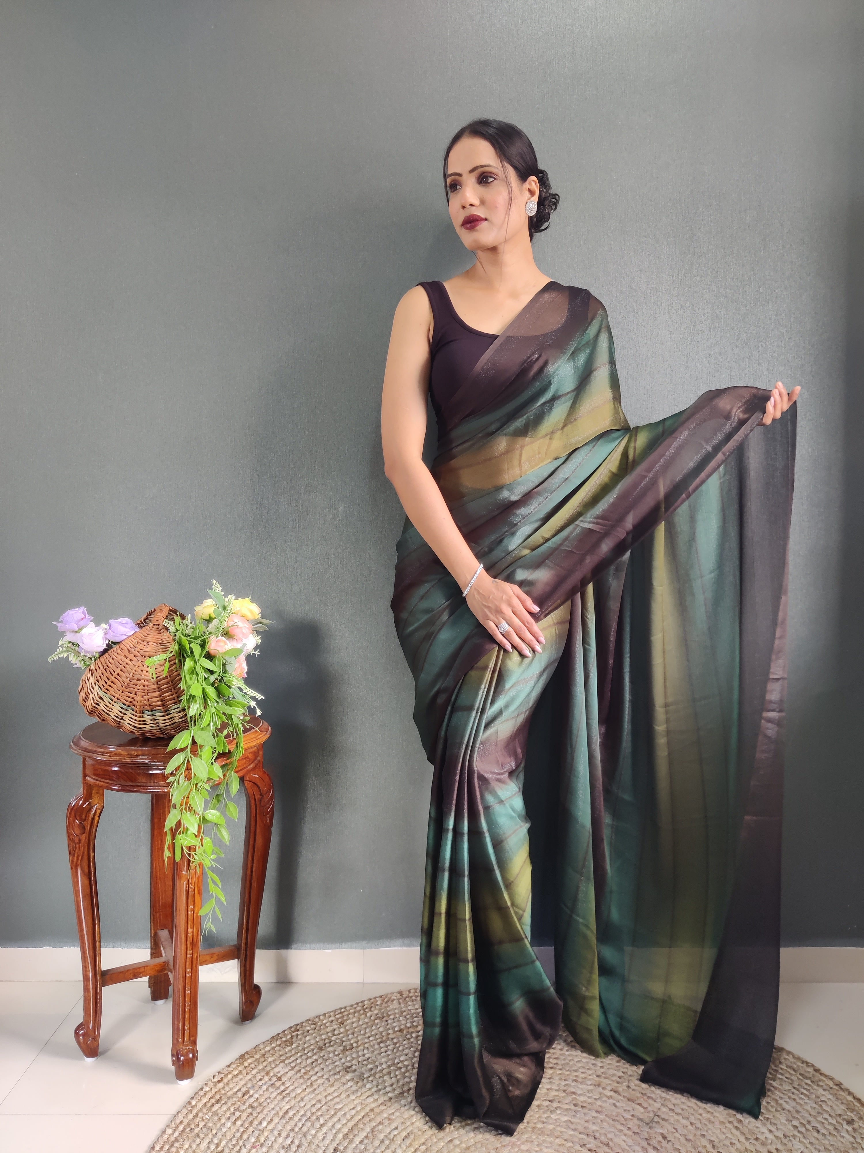 Sanghosha Tropical Cascade Premium Georgette 1-Min Ready To Wear Saree