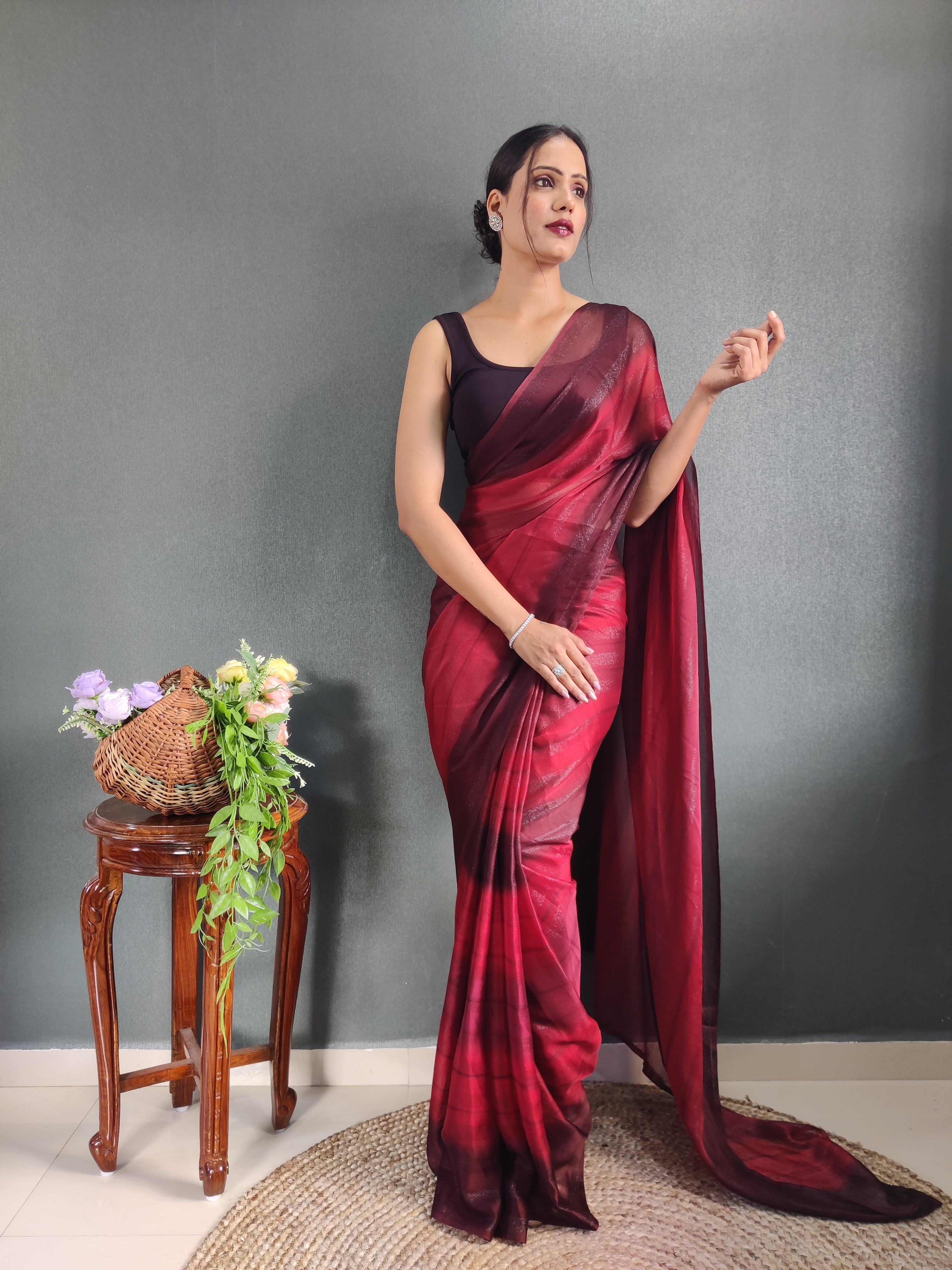 Sanghosha Dry Rose Premium Georgette 1-Min Ready To Wear Saree
