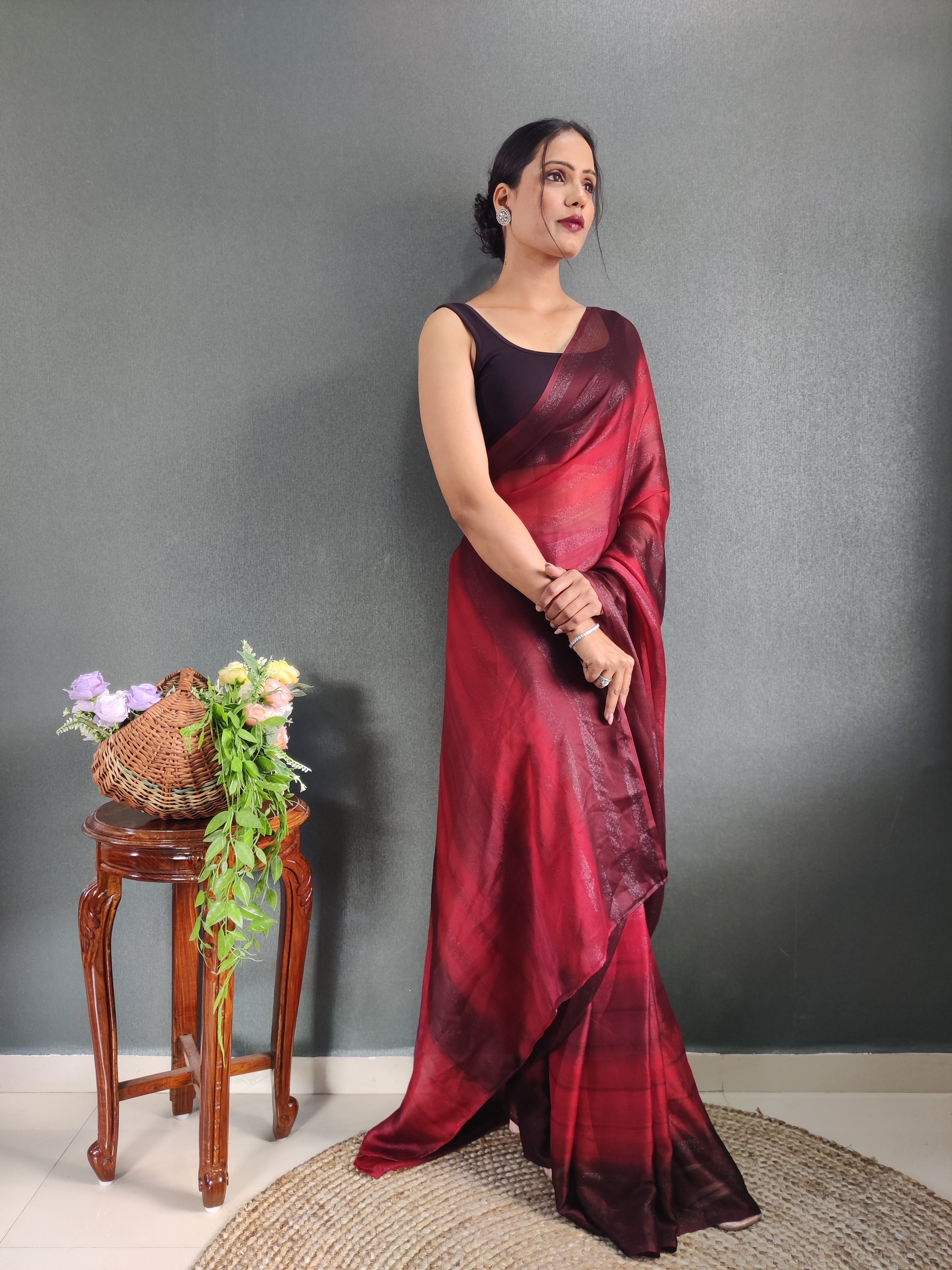 Sanghosha Dry Rose Premium Georgette 1-Min Ready To Wear Saree