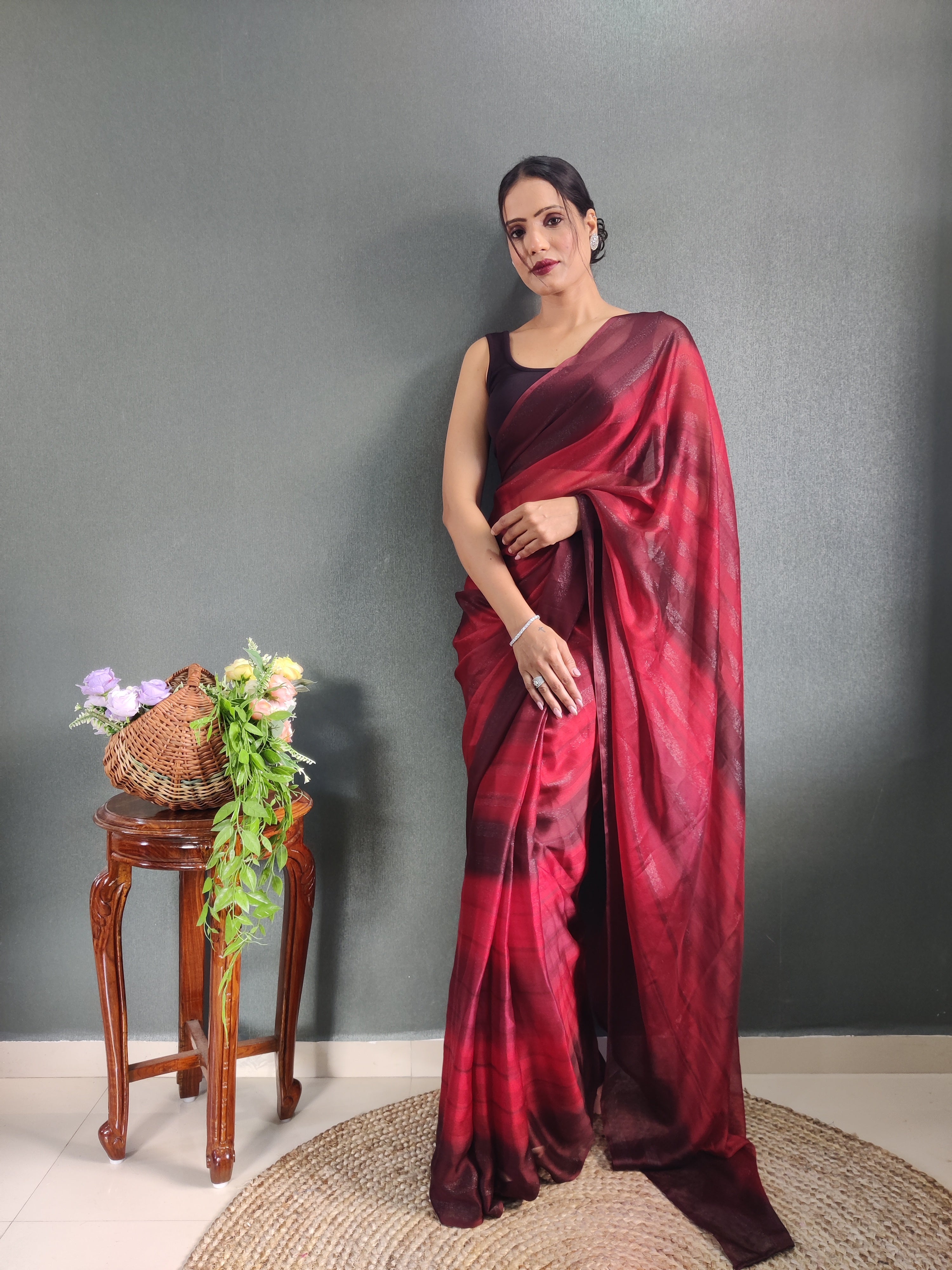 Sanghosha Dry Rose Premium Georgette 1-Min Ready To Wear Saree