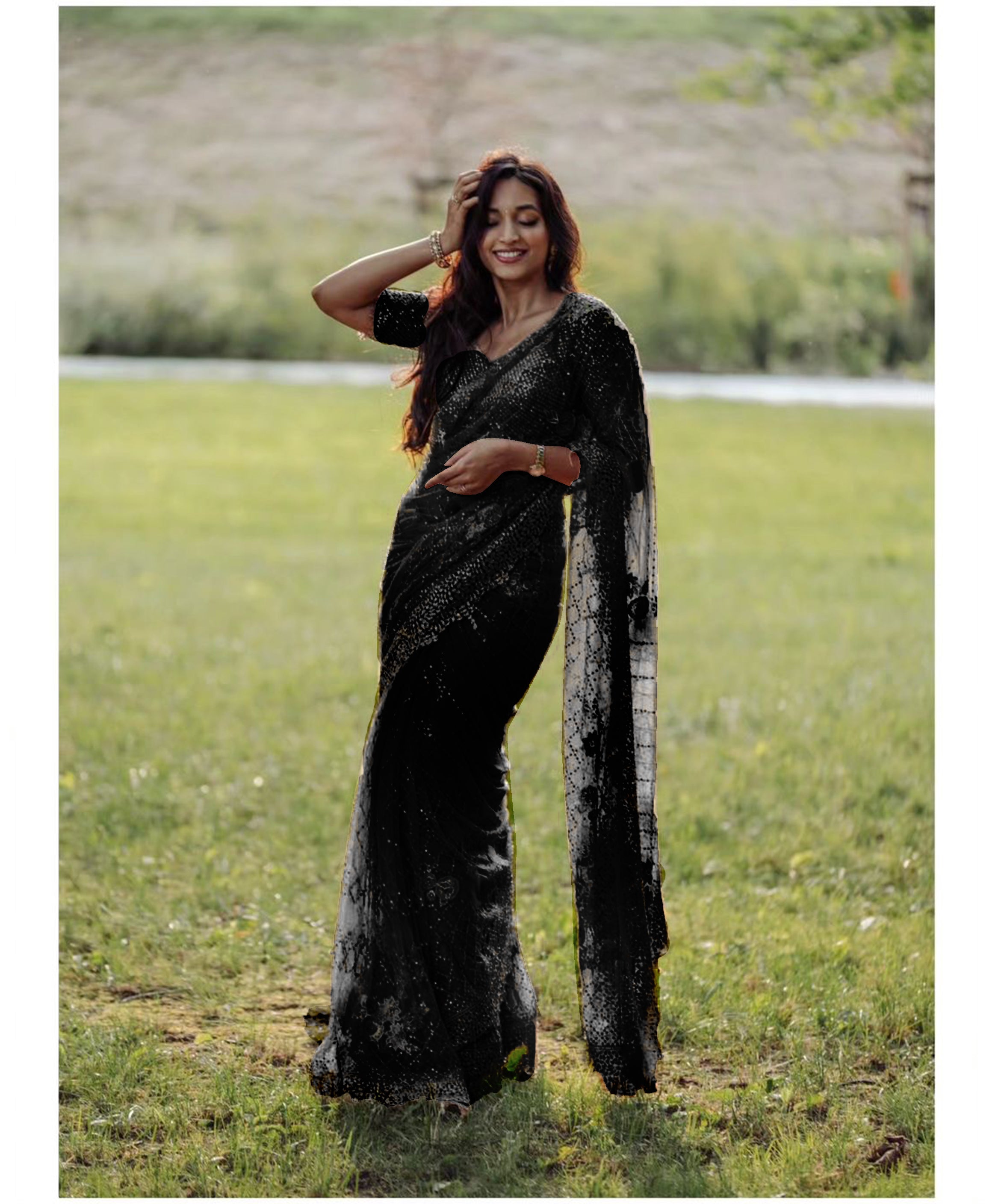 Net Festive in black with Resham work Mesmerizing Saree