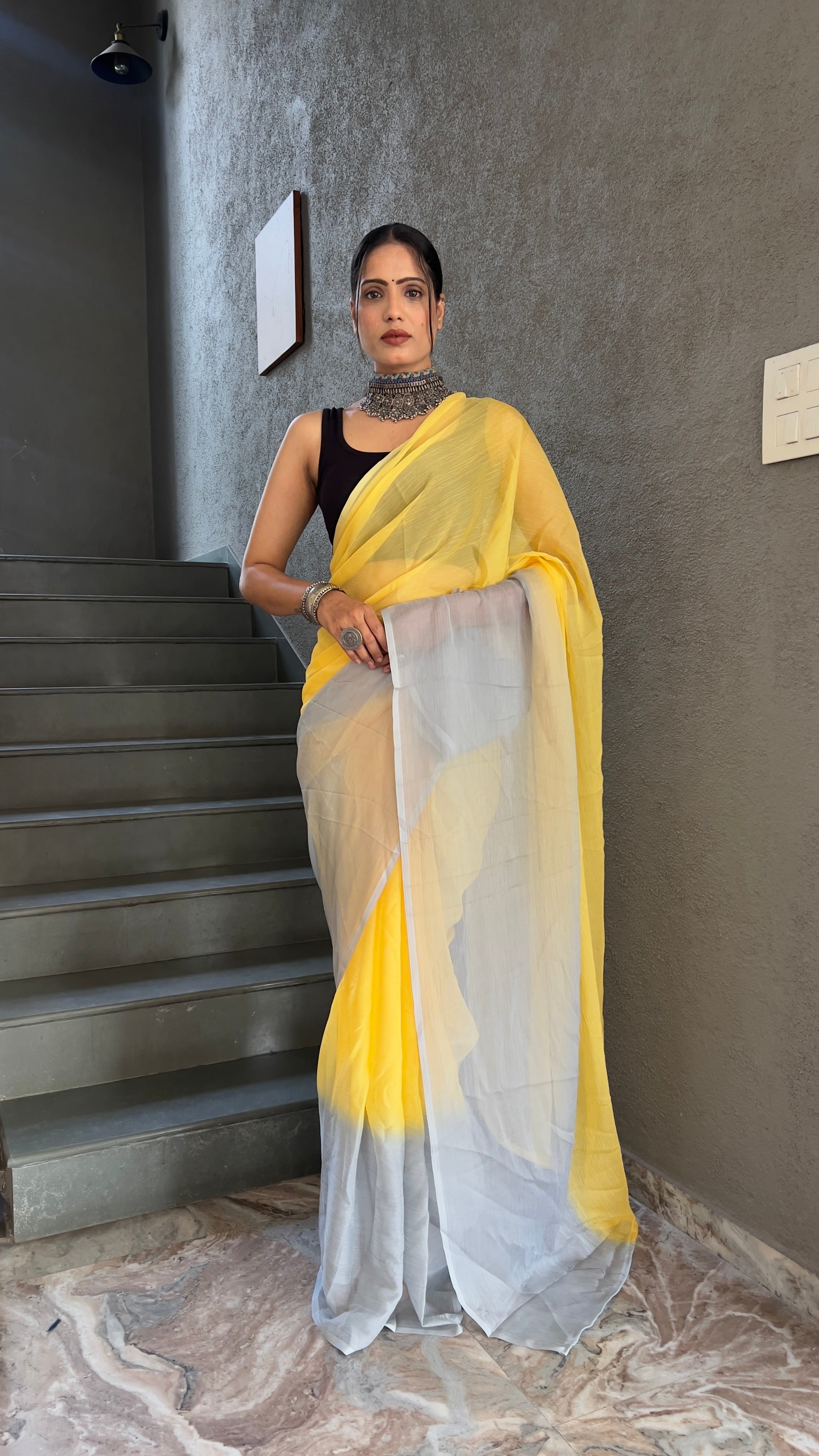 Womens Chiffon Saree with Tassels with Unstitched Blouse