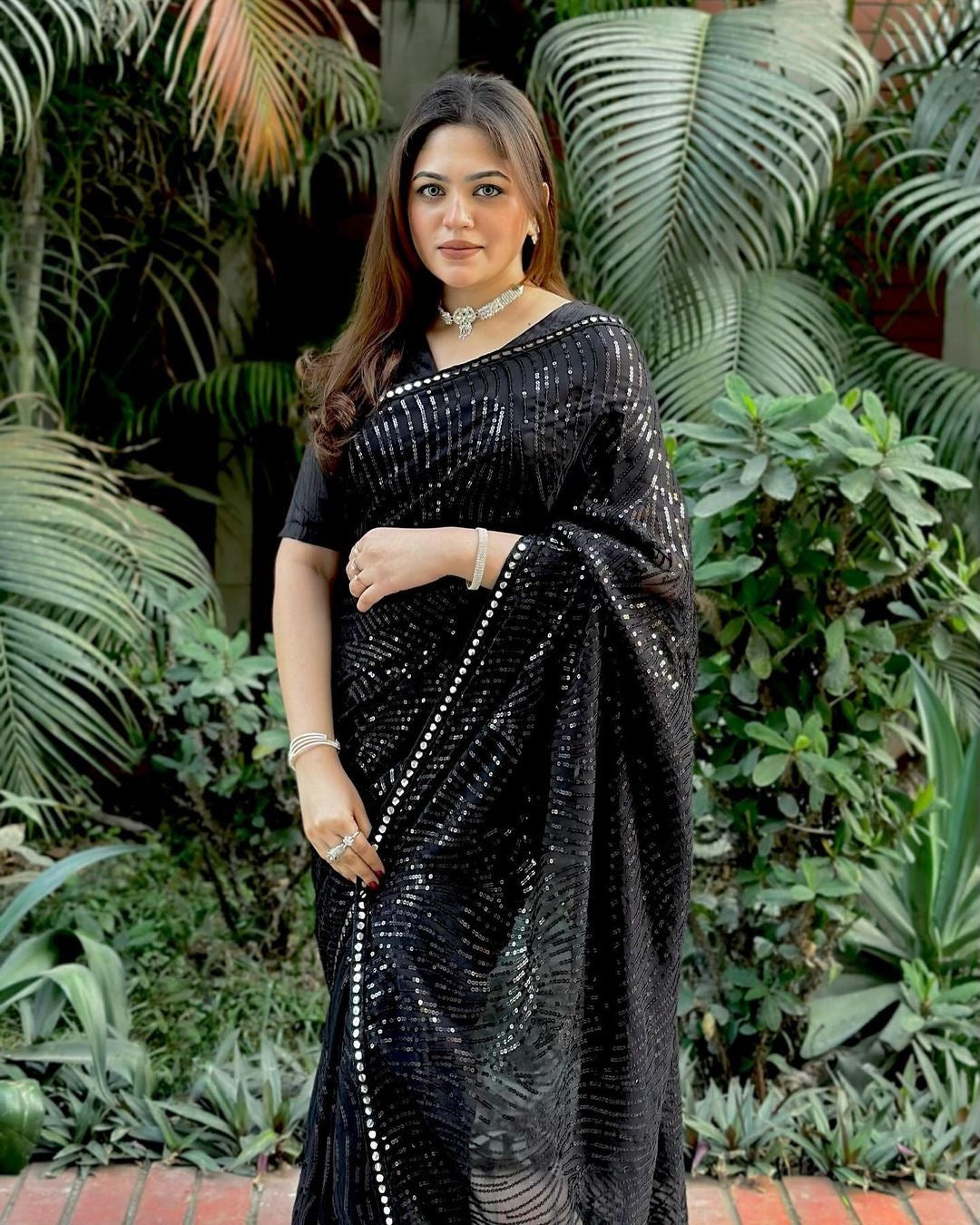 Glam Noir The Ultimate Black Stylish Bollywood Georgette Unveil Elegance Saree