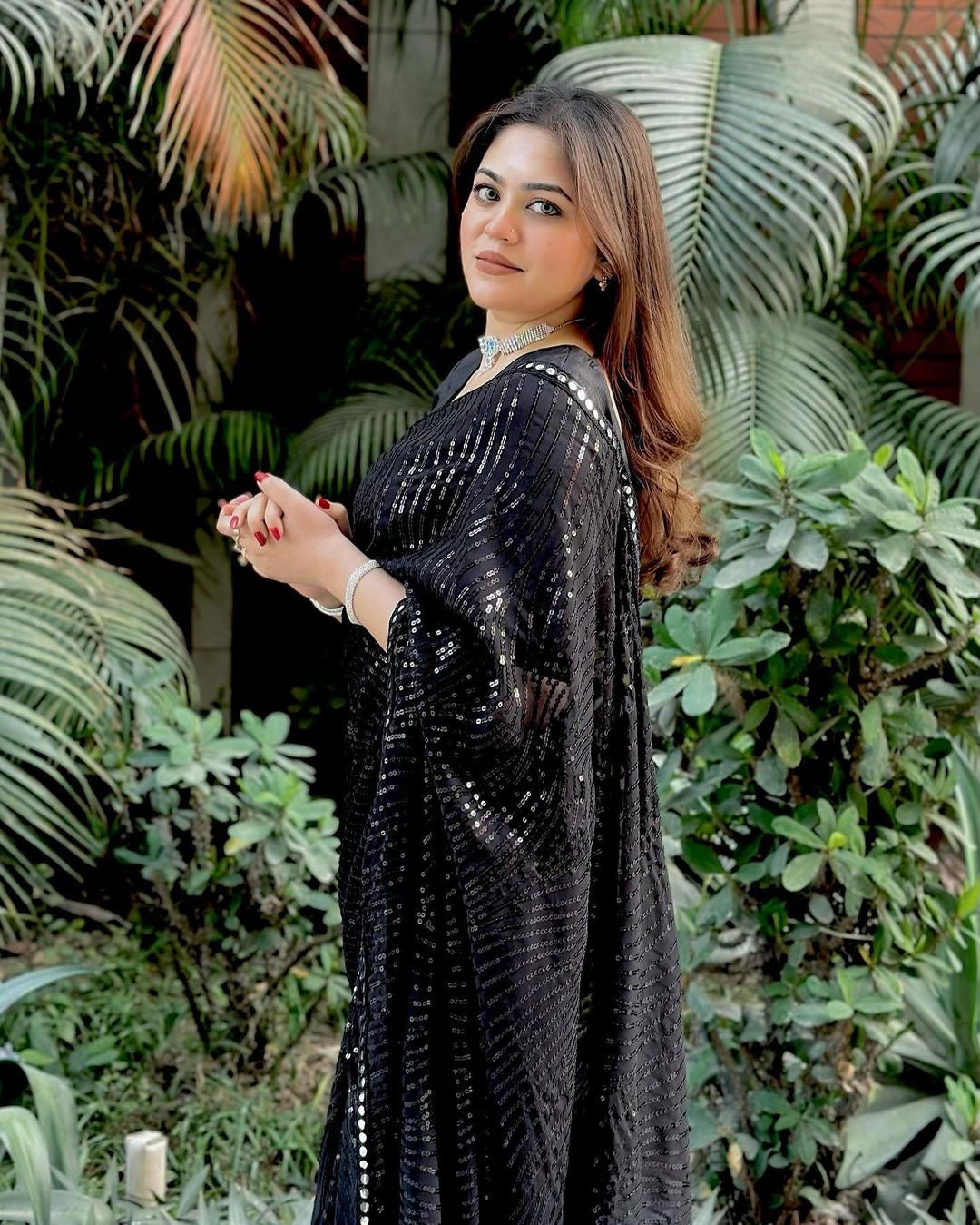 Glam Noir The Ultimate Black Stylish Bollywood Georgette Unveil Elegance Saree