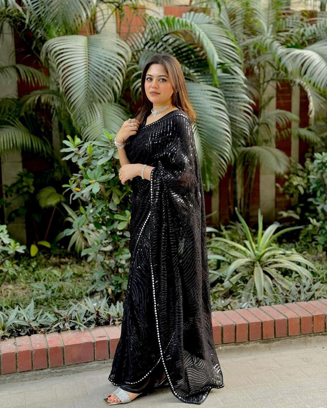 Glam Noir The Ultimate Black Stylish Bollywood Georgette Unveil Elegance Saree