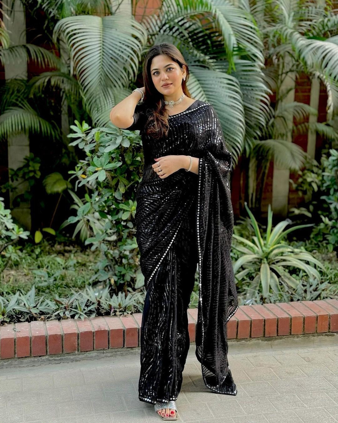 Glam Noir The Ultimate Black Stylish Bollywood Georgette Unveil Elegance Saree