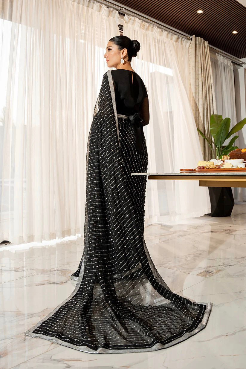 Blackish Georgette Sequin Saree with Silver Lace border,Bridesmaid's saree