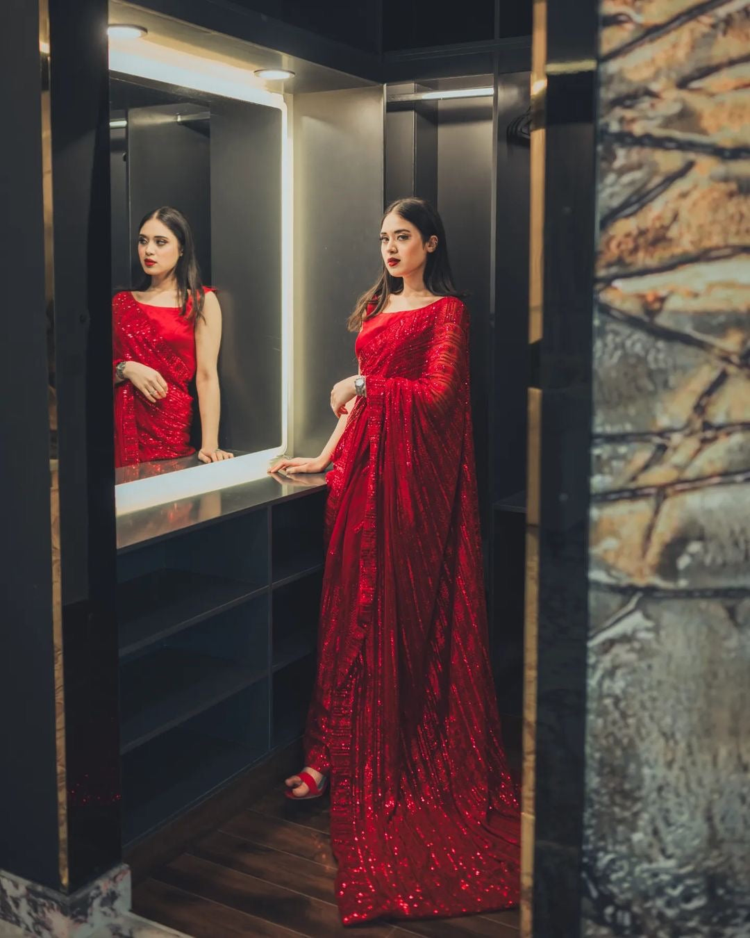 Stylist Captivating Designer Saree With Sequins Magic Radiating It's Enthralling Beauty and Enticing feel