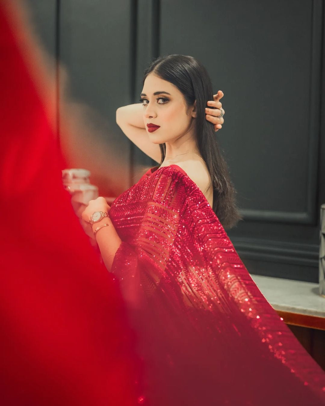 Stylist Captivating Designer Saree With Sequins Magic Radiating It's Enthralling Beauty and Enticing feel