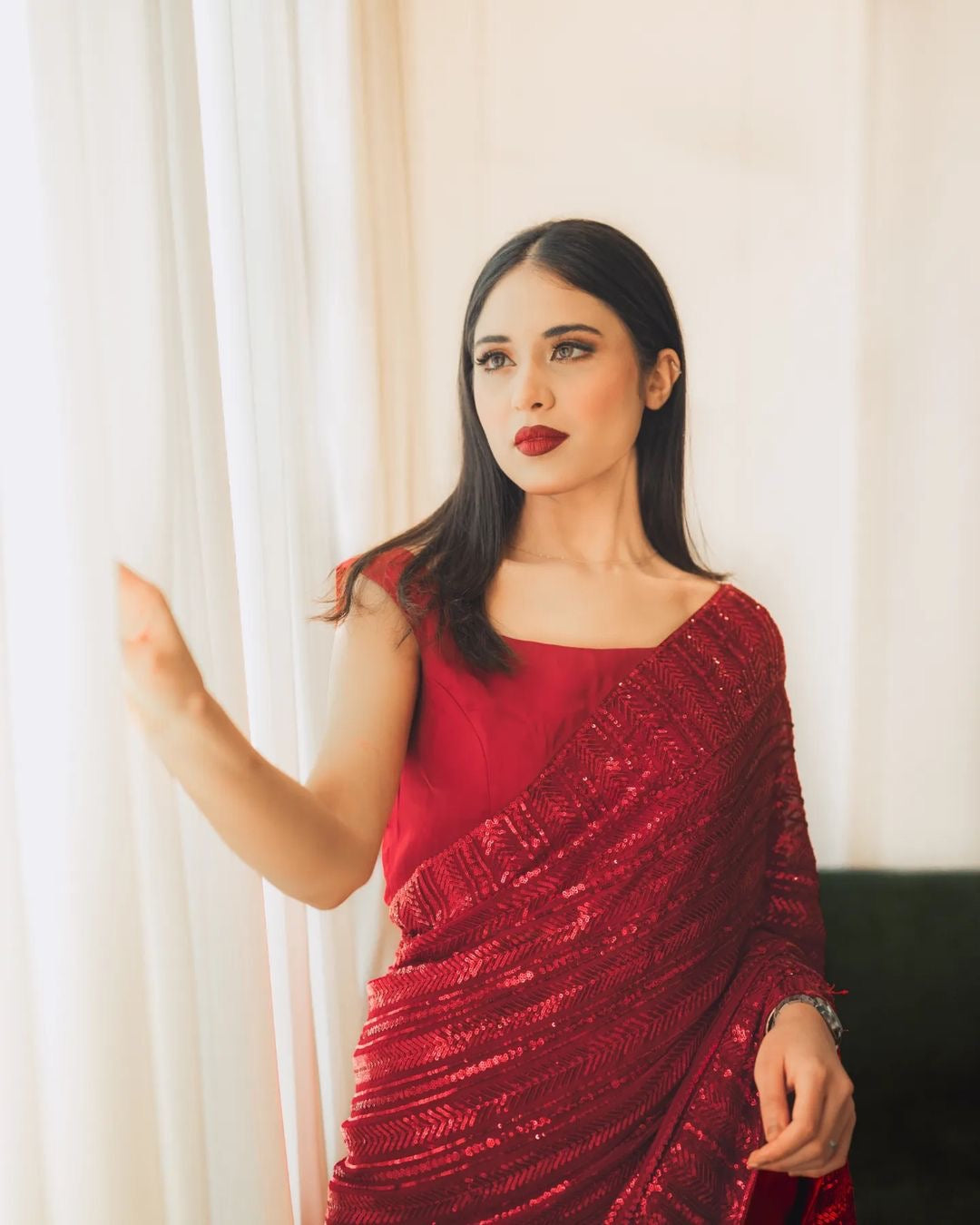 Stylist Captivating Designer Saree With Sequins Magic Radiating It's Enthralling Beauty and Enticing feel