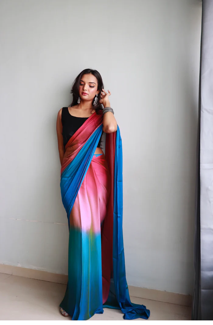Sanghosha Cherry Hill Premium 1-Minute Ready To Wear Multicolor Georgette Saree