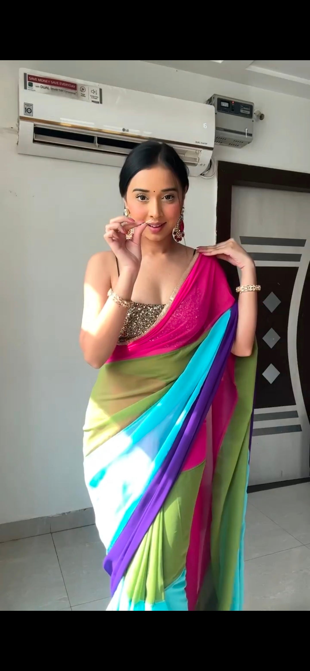 Georgette printed alia Bhatt designer Bollywood saree, Ready To Wear Wrap In One Minute Saree , Easy To Wear sari