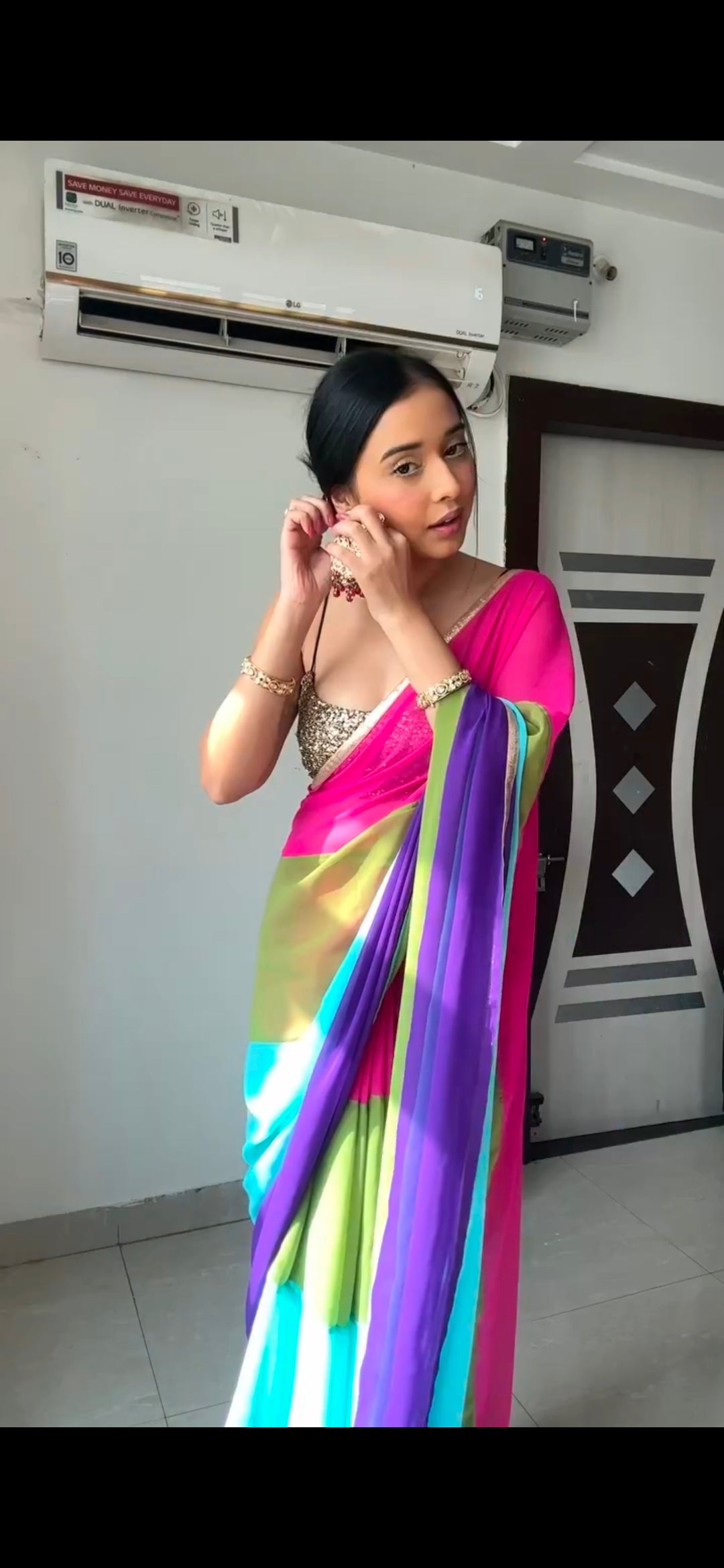 Georgette printed alia Bhatt designer Bollywood saree, Ready To Wear Wrap In One Minute Saree , Easy To Wear sari