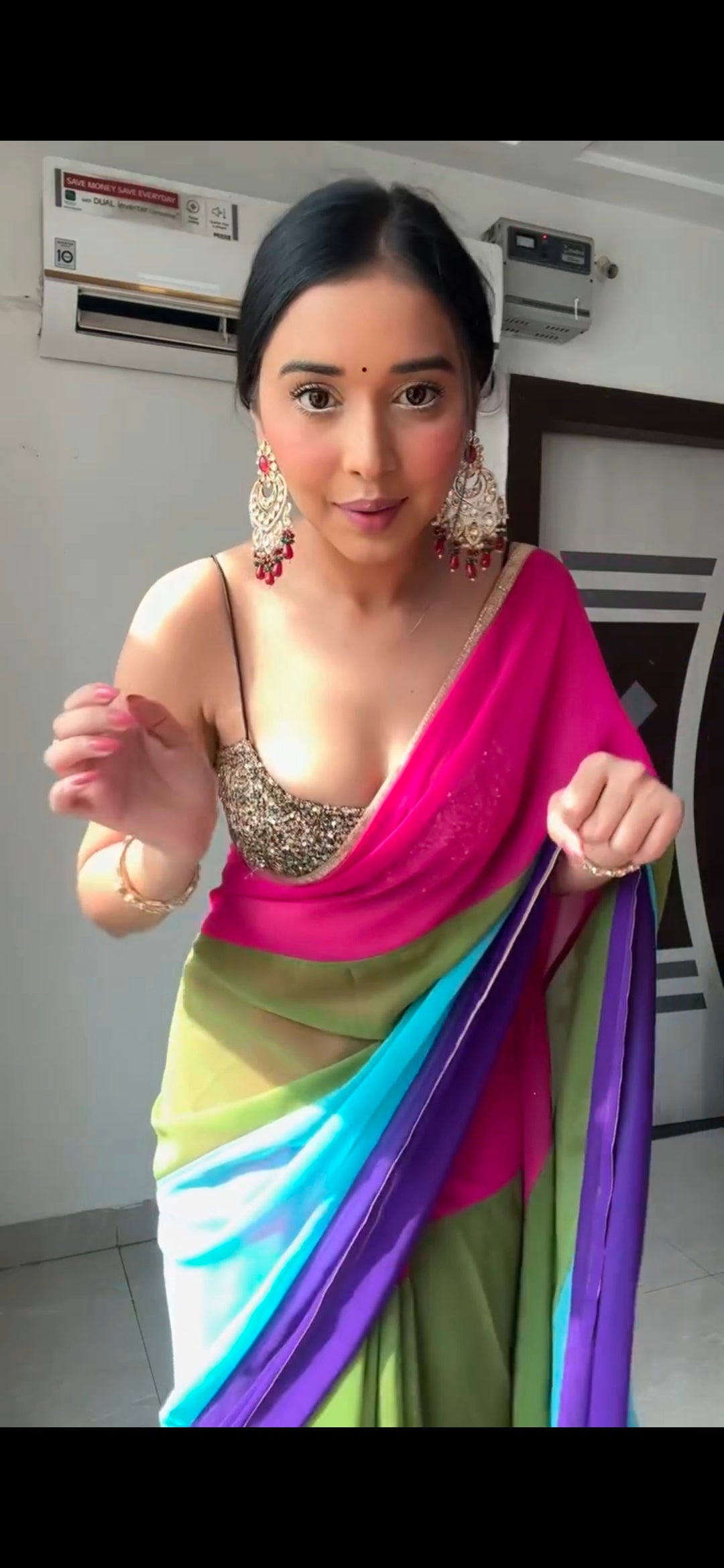 Georgette printed alia Bhatt designer Bollywood saree, Ready To Wear Wrap In One Minute Saree , Easy To Wear sari