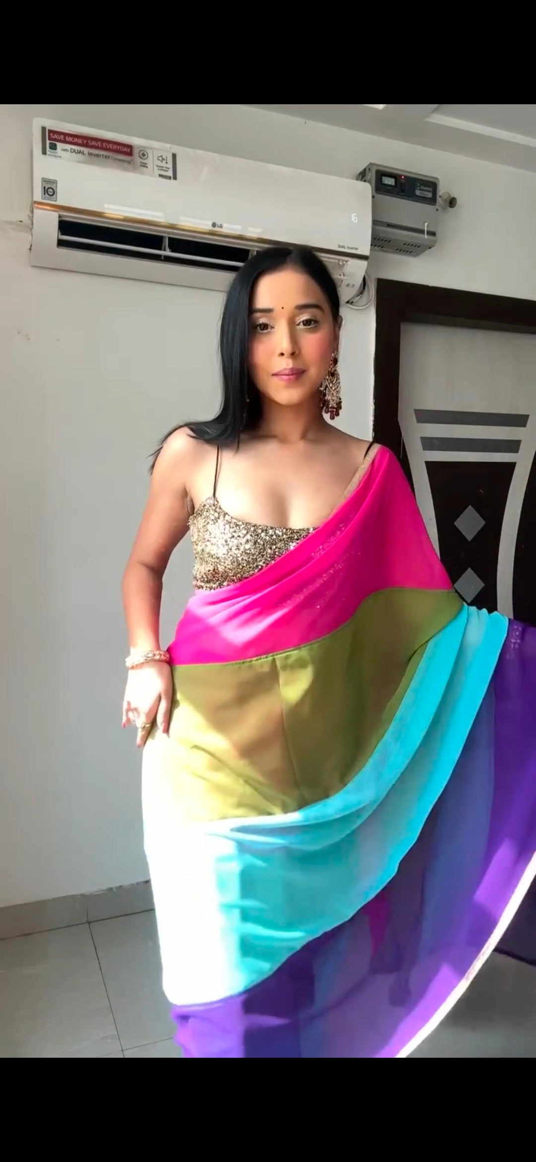 Georgette printed alia Bhatt designer Bollywood saree, Ready To Wear Wrap In One Minute Saree , Easy To Wear sari