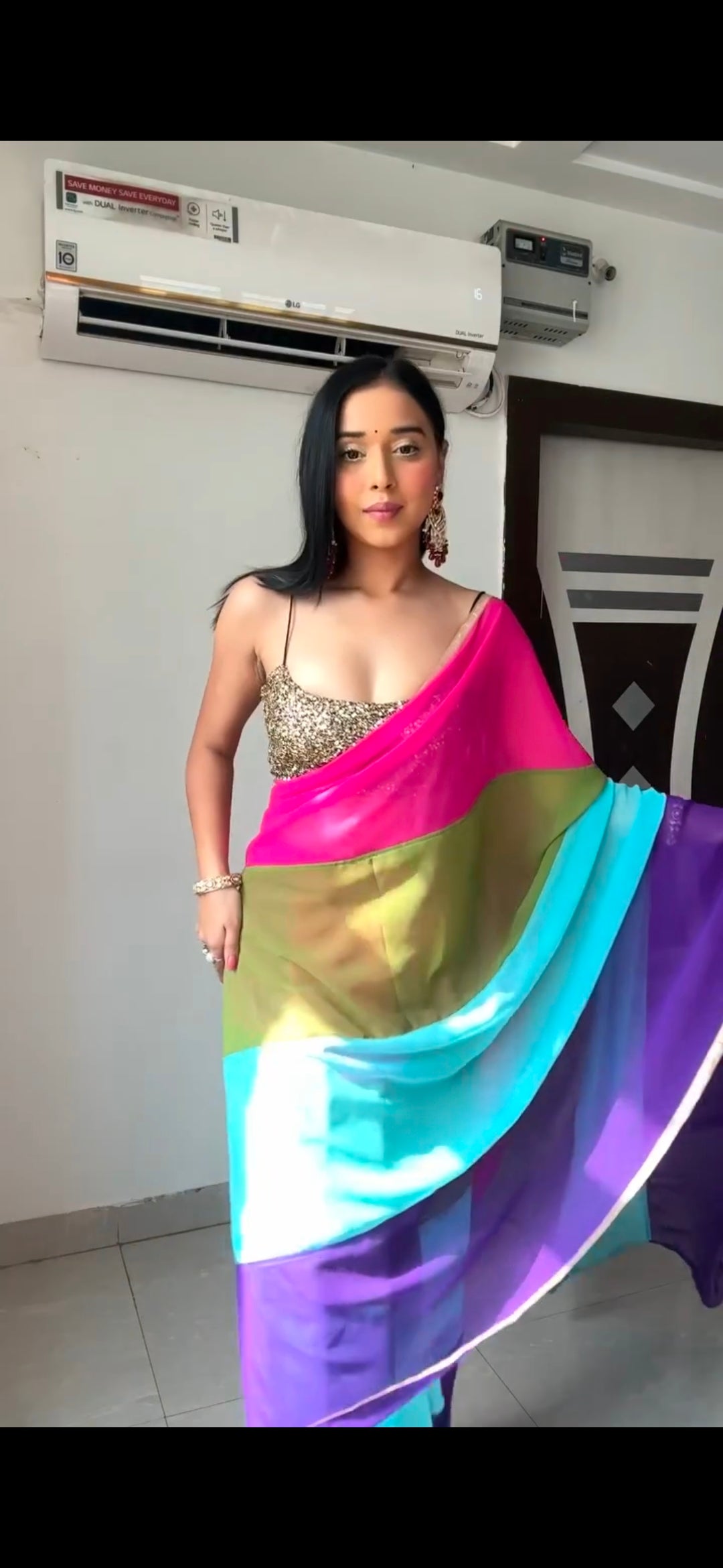 Georgette printed alia Bhatt designer Bollywood saree, Ready To Wear Wrap In One Minute Saree , Easy To Wear sari