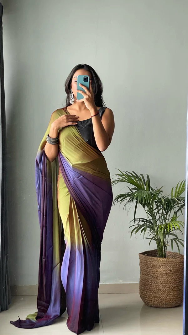 Sanghosha Evening Green Premium 1-Minute Ready To Wear Multicolor Georgette Saree