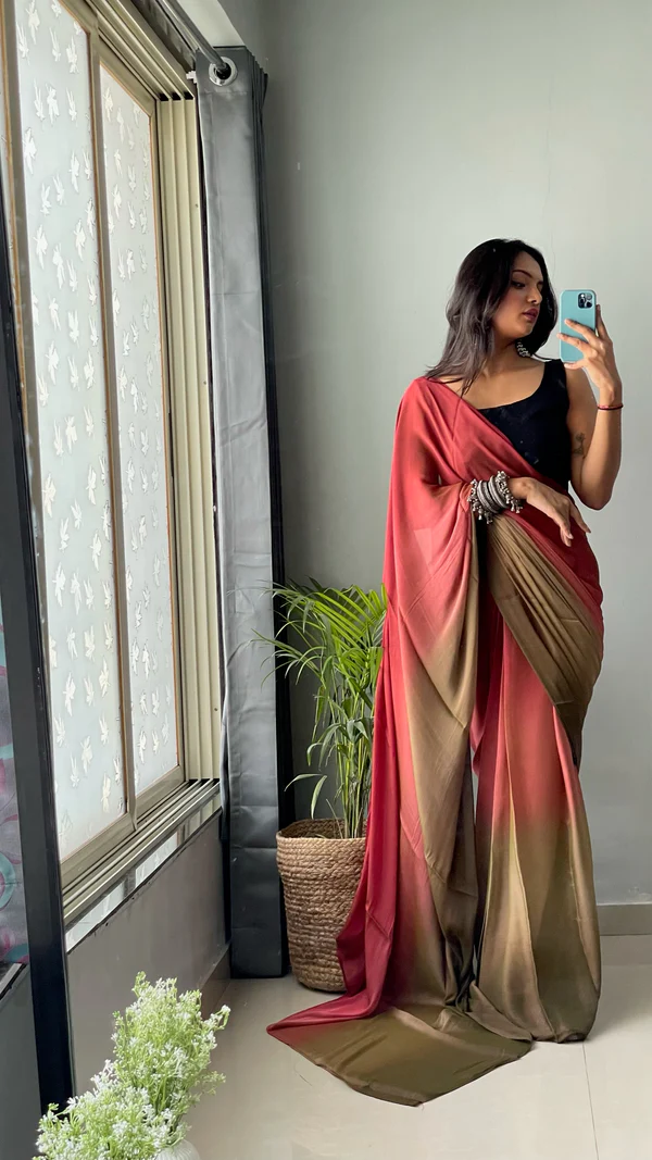 Sanghosha Peach Beauty Premium 1-Minute Ready To Wear Multicolor Georgette Saree