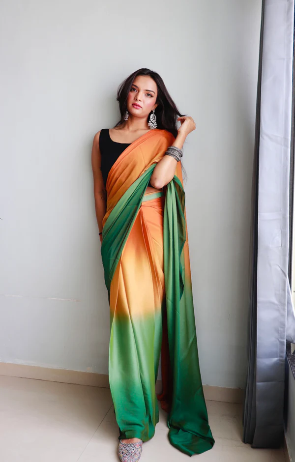 Sanghosha Bright Mango Premium 1-Minute Ready To Wear Multicolor Georgette Saree