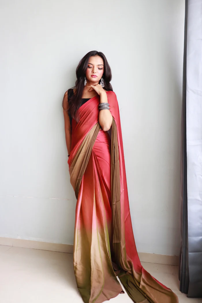 Sanghosha Peach Beauty Premium 1-Minute Ready To Wear Multicolor Georgette Saree