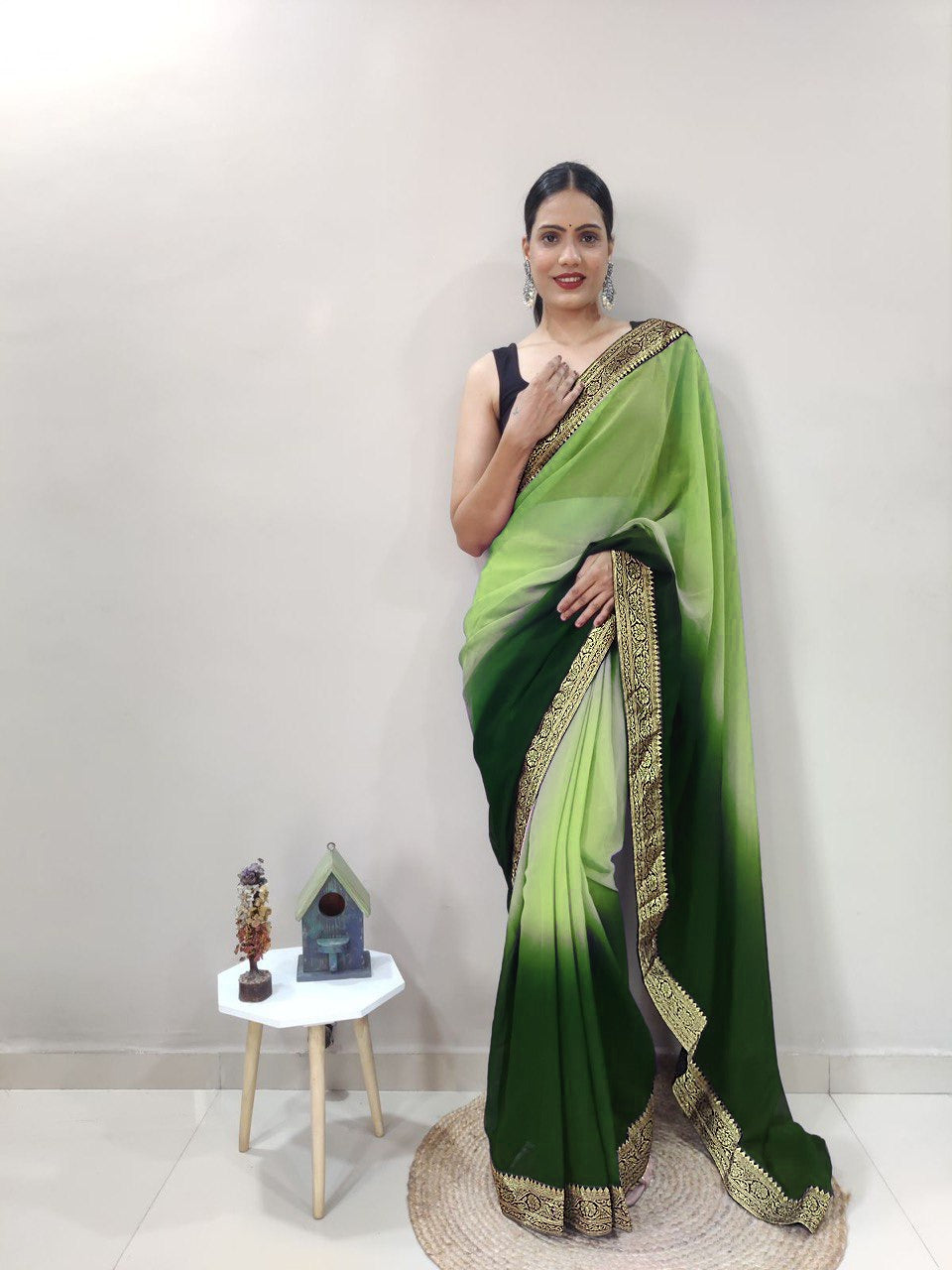 Alverda Dual Color Ready to Wear Sanghosha Silk Saree With Blouse