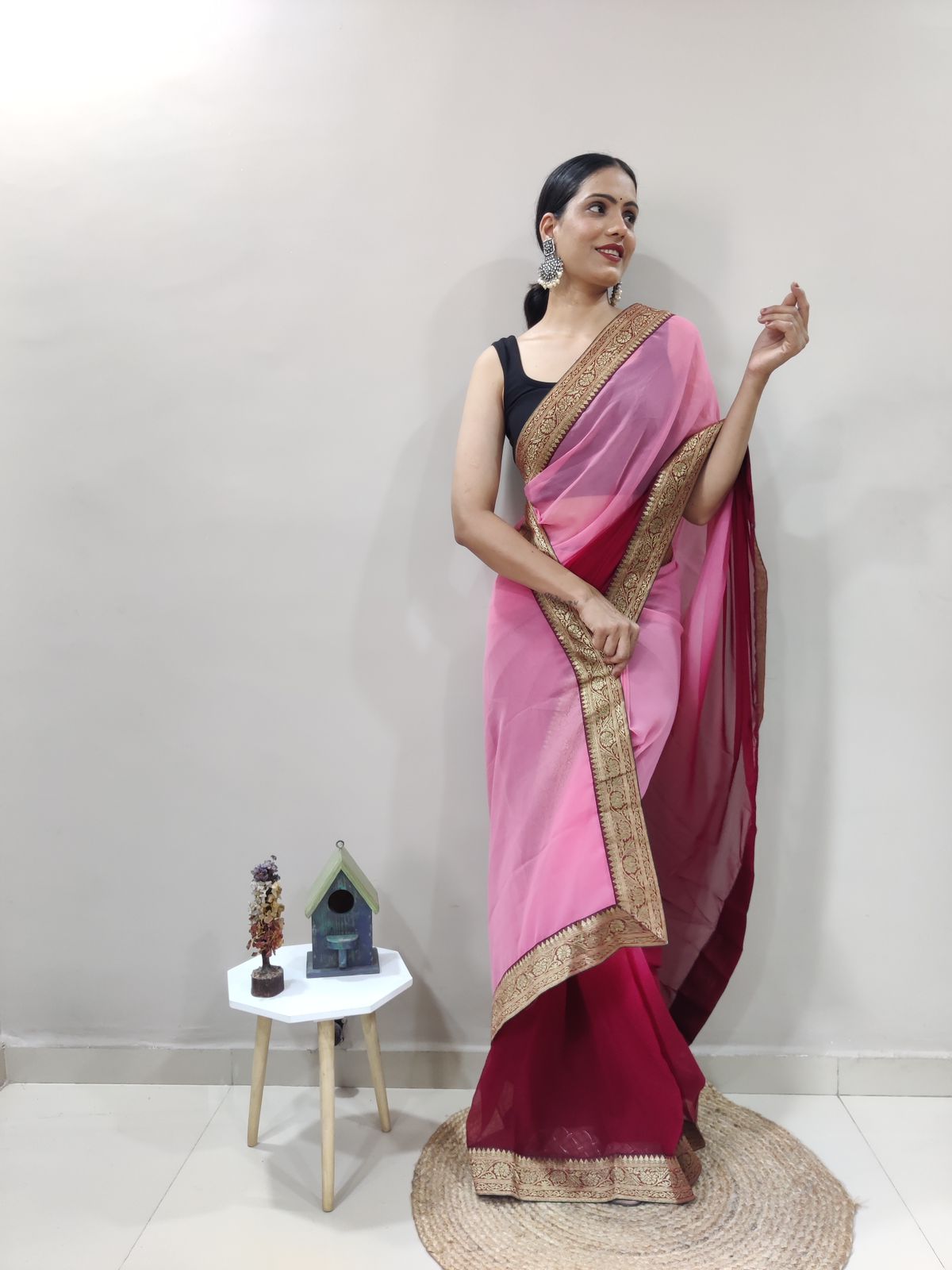 Passionate Plum Dual Color Ready to Wear Sanghosha Silk Saree With Blouse