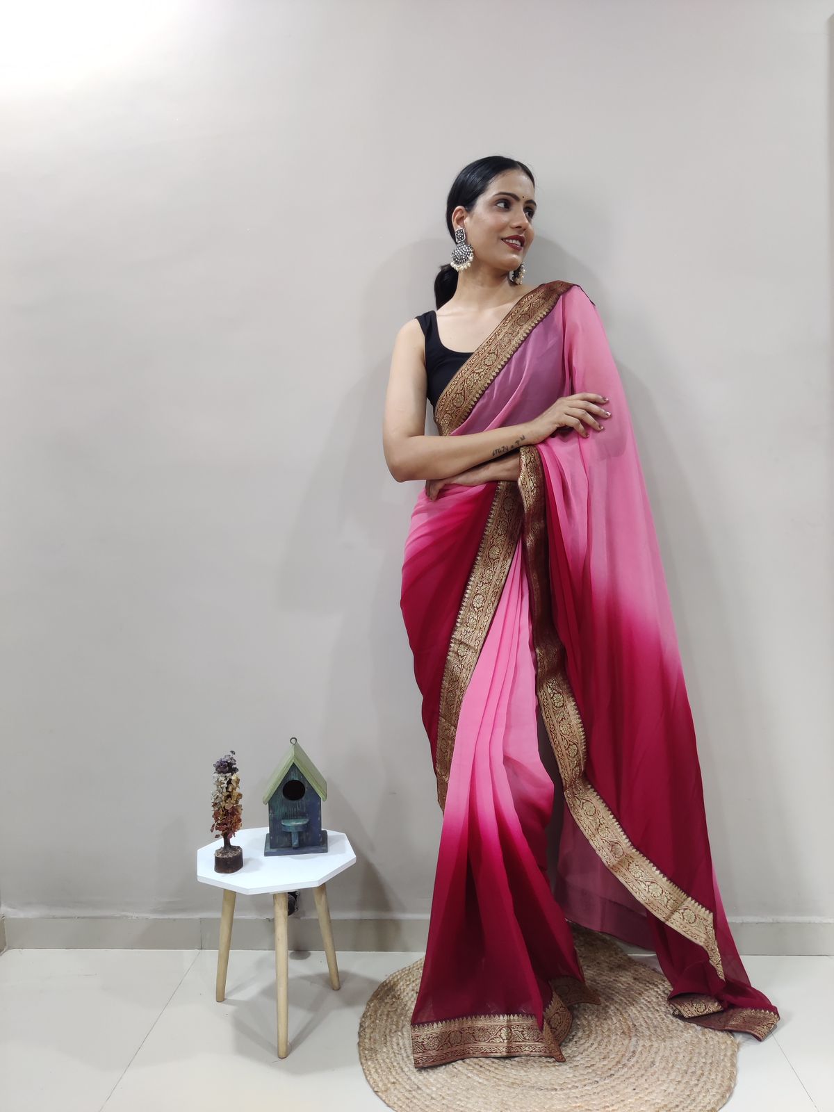 Passionate Plum Dual Color Ready to Wear Sanghosha Silk Saree With Blouse