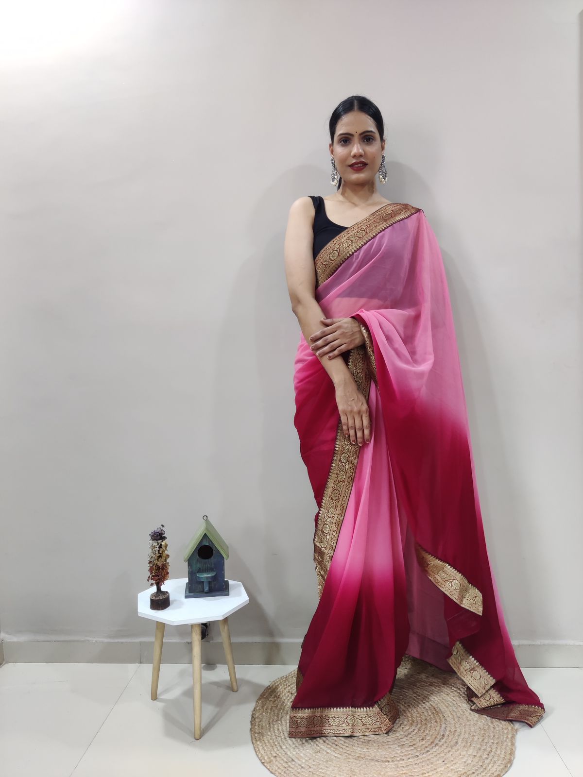 Passionate Plum Dual Color Ready to Wear Sanghosha Silk Saree With Blouse
