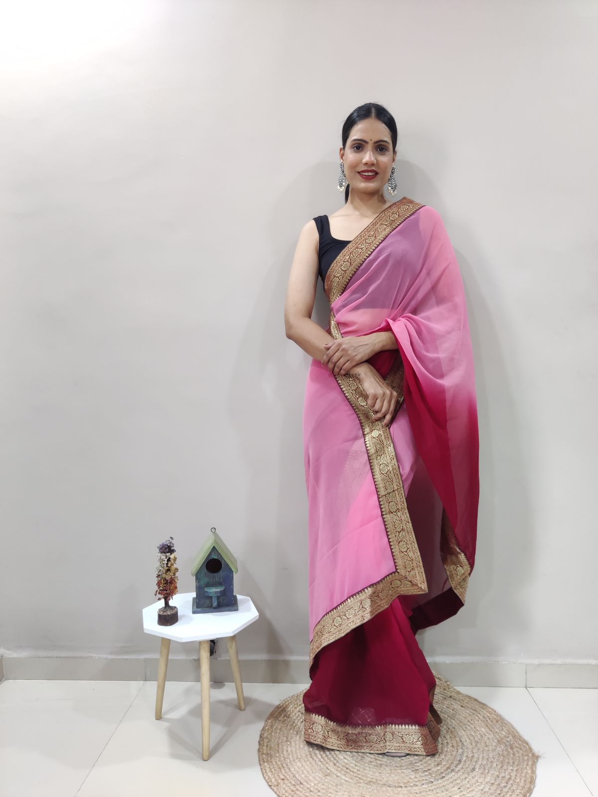 Passionate Plum Dual Color Ready to Wear Sanghosha Silk Saree With Blouse