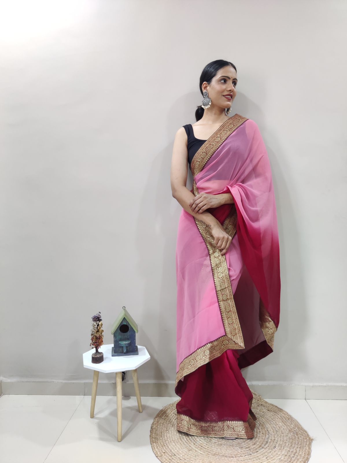 Passionate Plum Dual Color Ready to Wear Sanghosha Silk Saree With Blouse