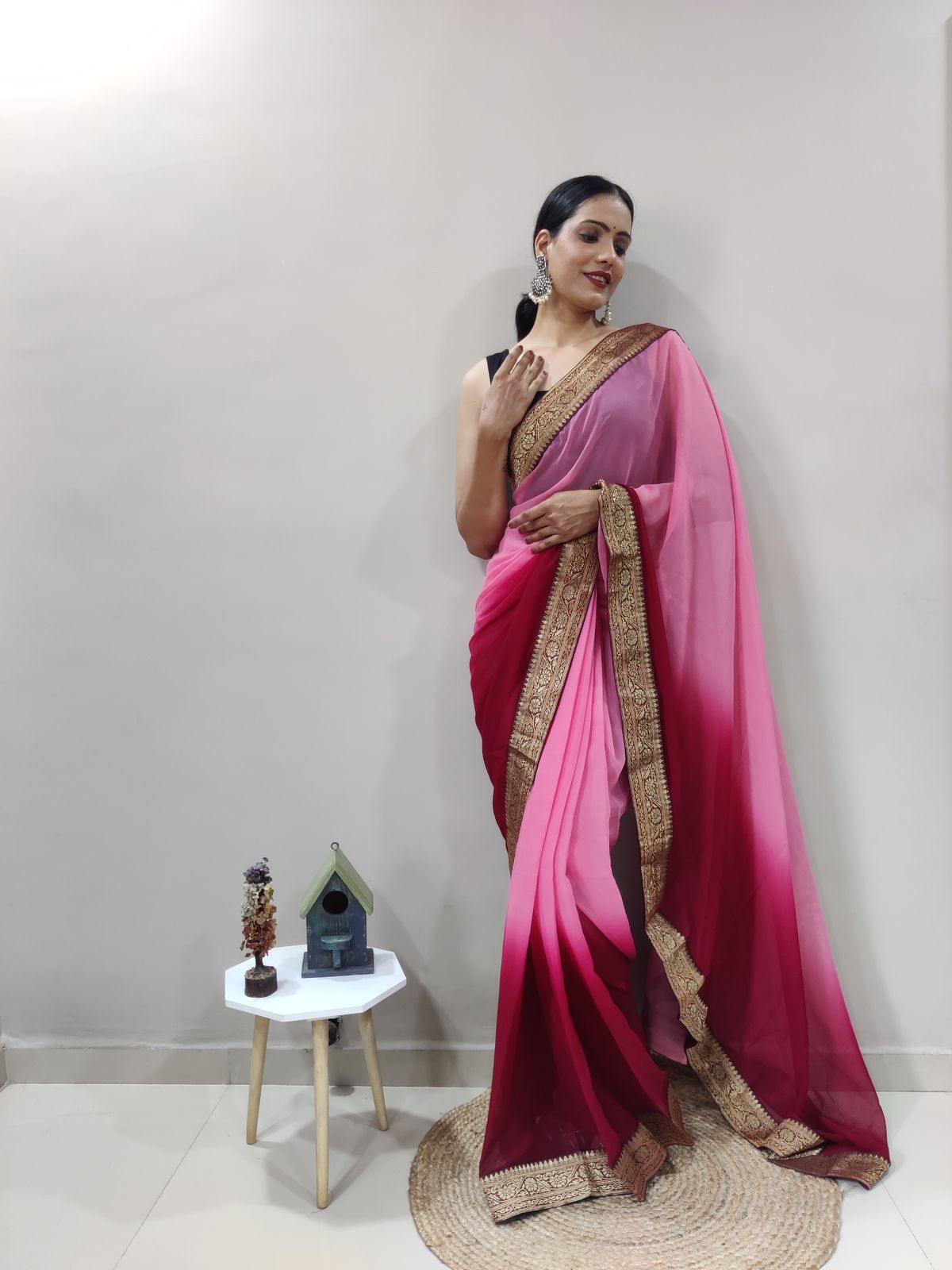 Passionate Plum Dual Color Ready to Wear Sanghosha Silk Saree With Blouse