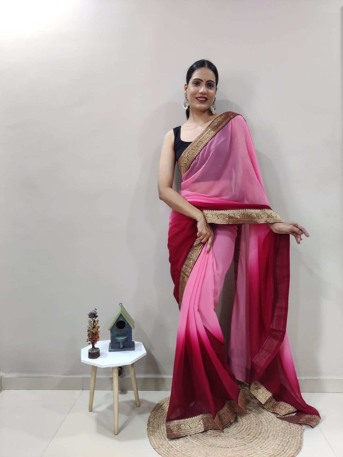 Passionate Plum Dual Color Ready to Wear Sanghosha Silk Saree With Blouse