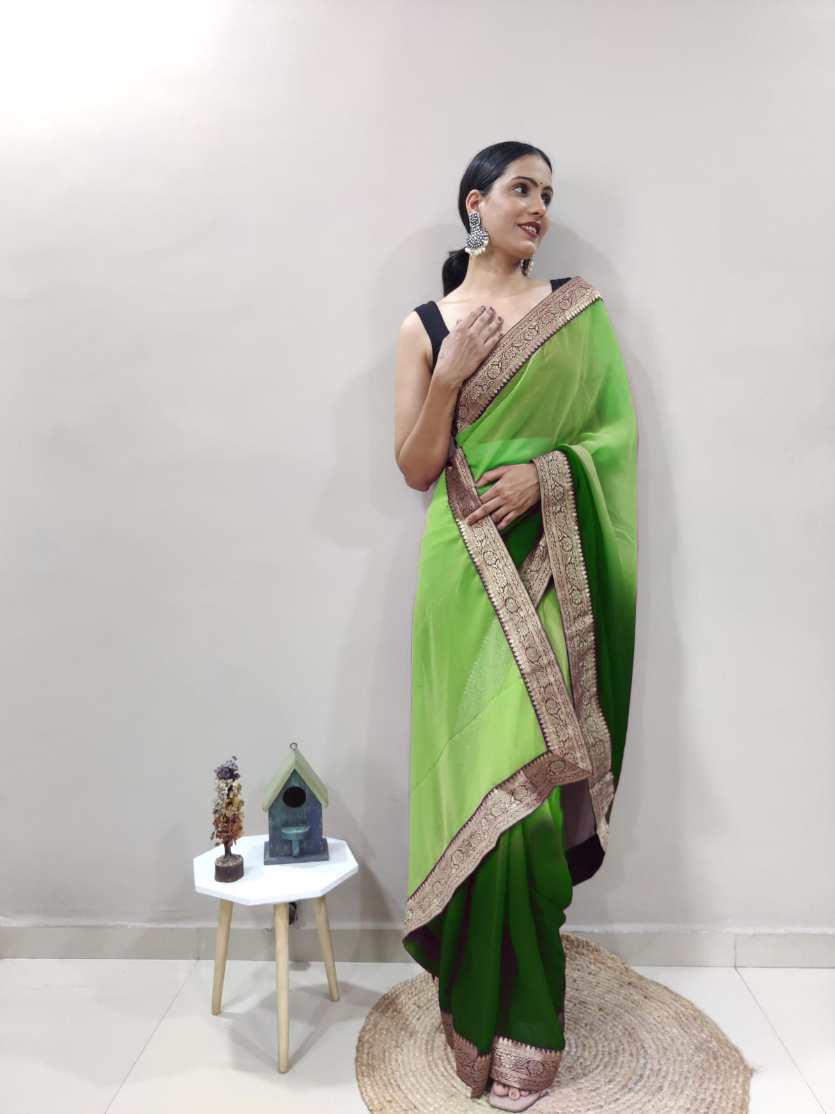 Alverda Dual Color Ready to Wear Sanghosha Silk Saree With Blouse