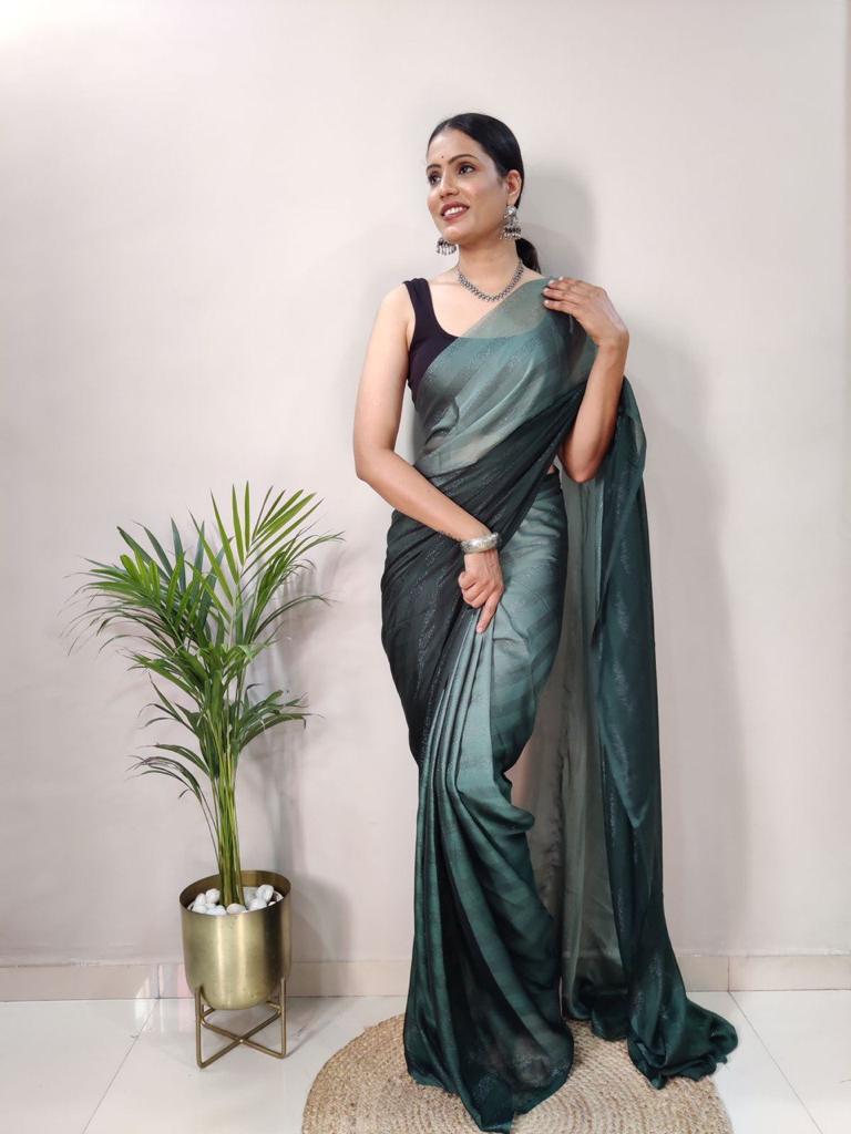 Sanghosha Dracula Orchid Georgette Ombre Woven Ready to Wear Floral Design Saree and Unstitched Blouse