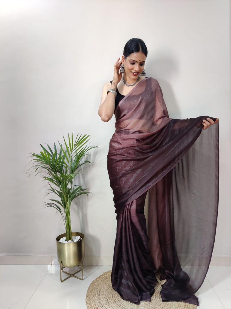 Sanghosha Tulipwood Georgette Ombre Woven Ready to Wear Floral Design Saree and Unstitched Blouse