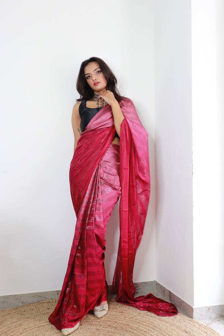 Sanghosha Charm Pink Premium Georgette multicolor 1-Min Ready To Wear Saree