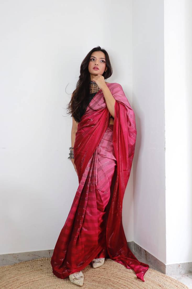 Sanghosha Charm Pink Premium Georgette multicolor 1-Min Ready To Wear Saree