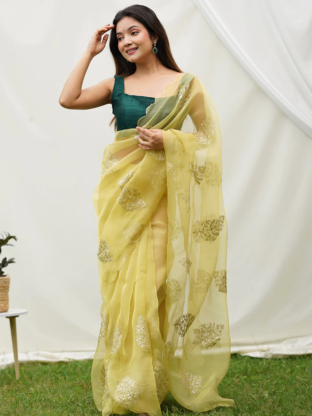 Yellow Colour Pure Soft Organza Silk Saree With Embroidery Sequence Work