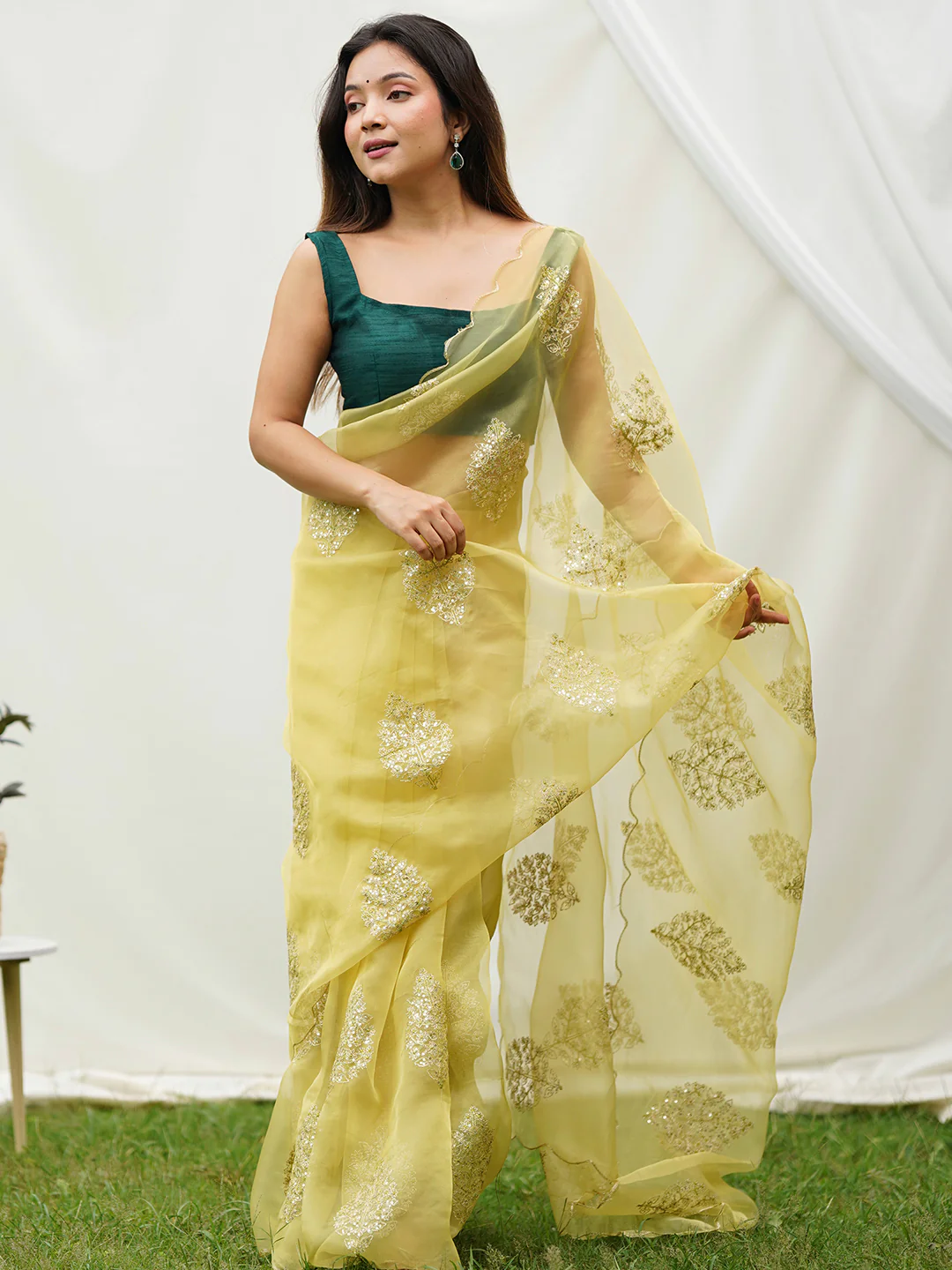 Yellow Colour Pure Soft Organza Silk Saree With Embroidery Sequence Work