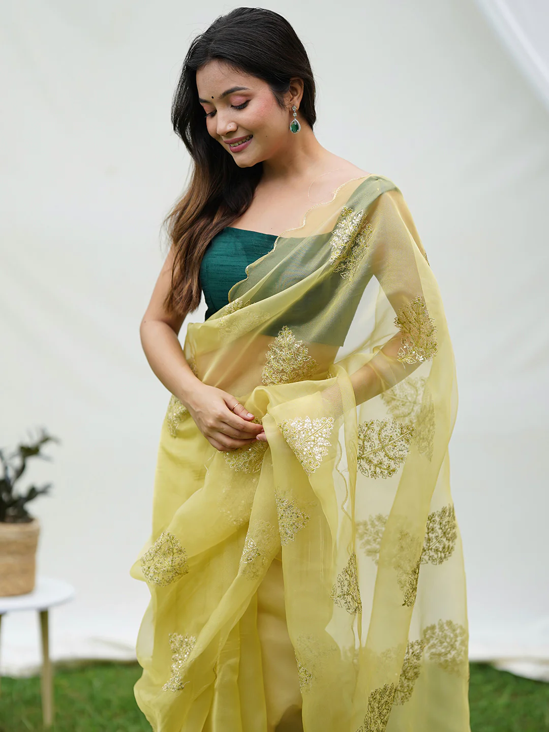 Yellow Colour Pure Soft Organza Silk Saree With Embroidery Sequence Work