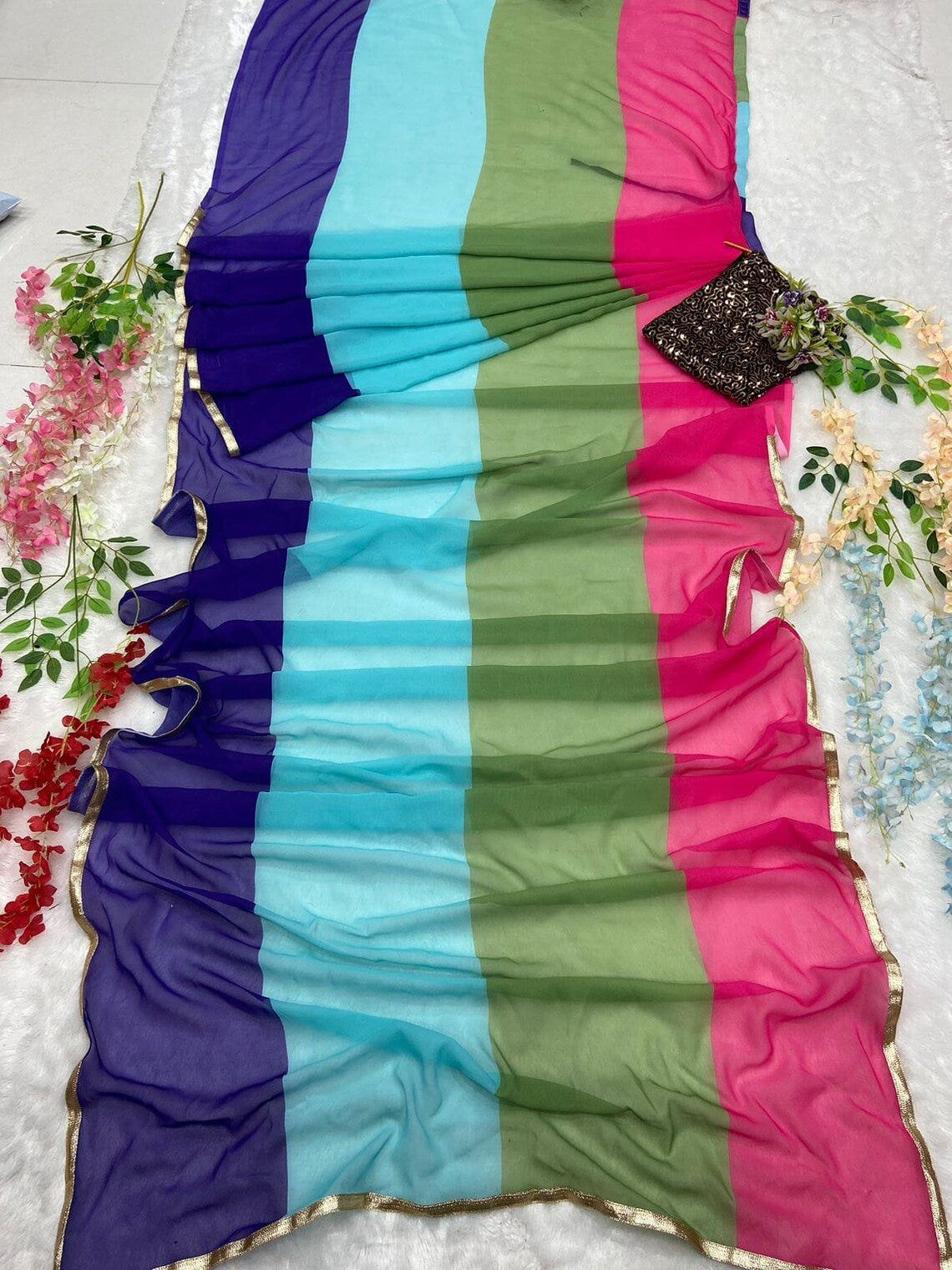 Georgette printed alia Bhatt designer Bollywood saree, Ready To Wear Wrap In One Minute Saree , Easy To Wear sari